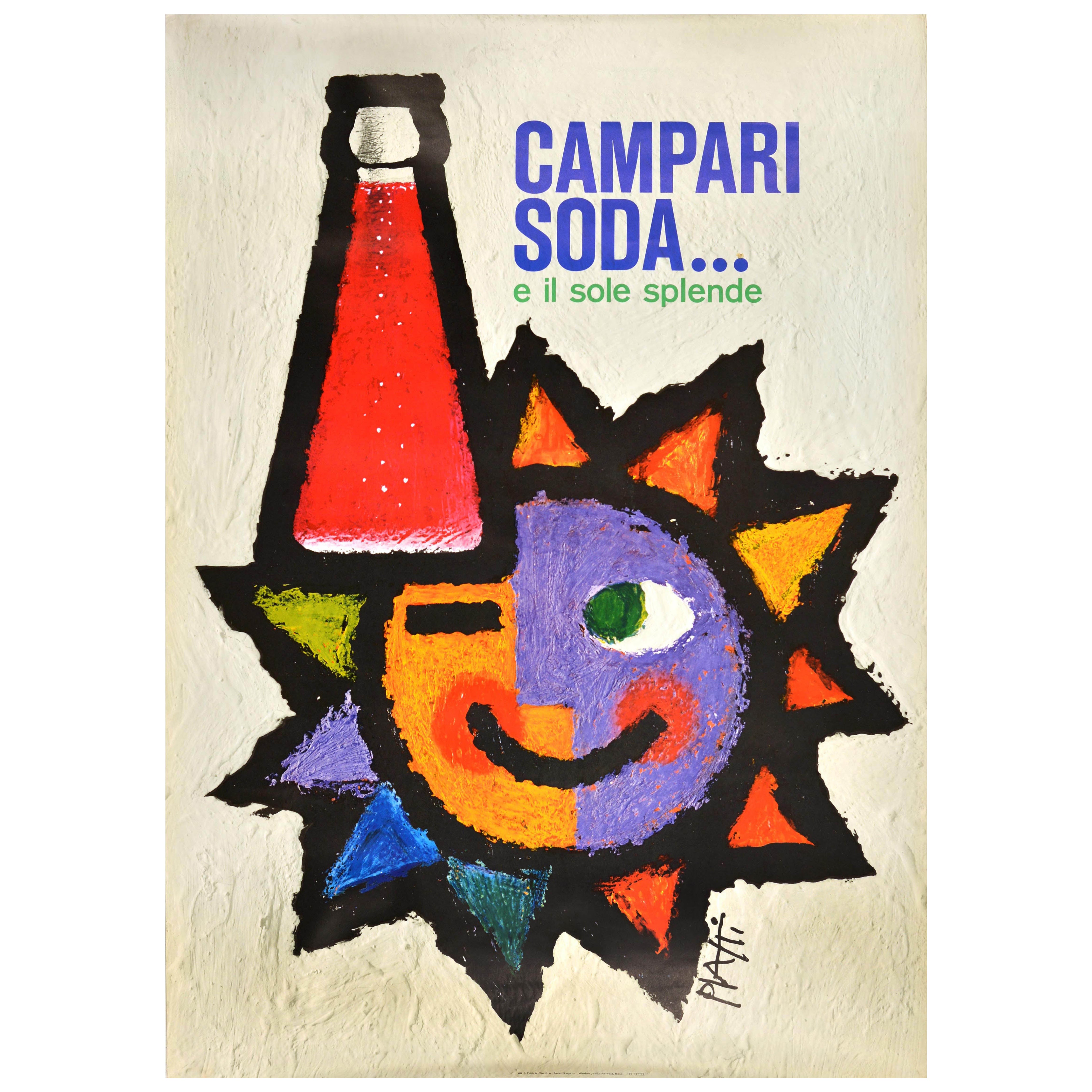 Original Vintage Getränke-Werbeplakat Campari Soda E Il Sole Splende Piatti