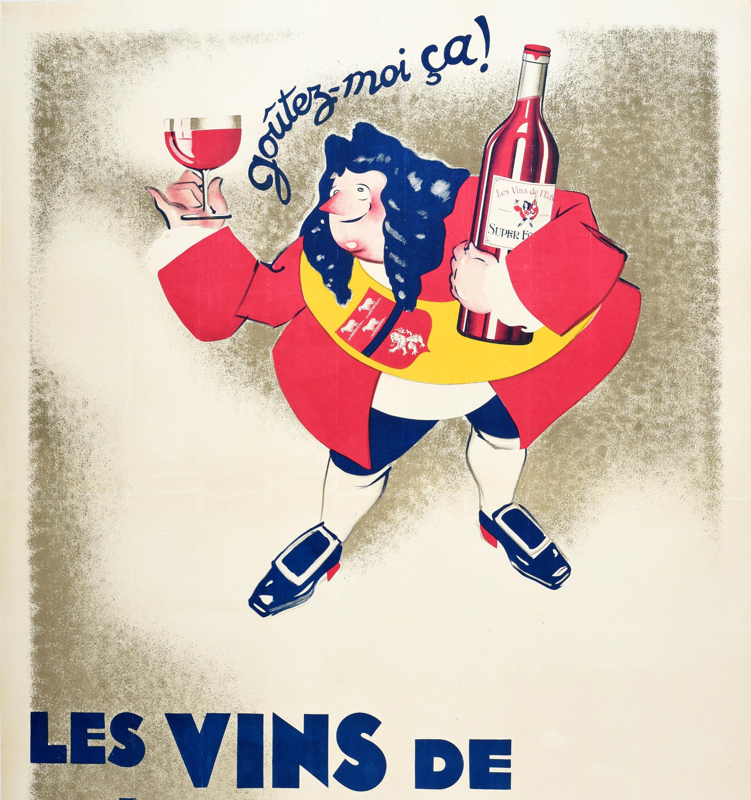 Français Affiche publicitaire originale pour les boissons vintage, Echanson Wine, France, Design bourgogne en vente