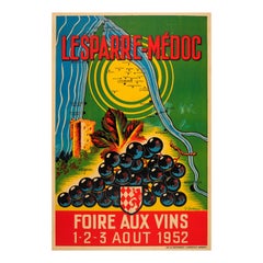 Poster pubblicitario d'epoca originale per bevande Vino francese Bordeaux Margaux Lesparre