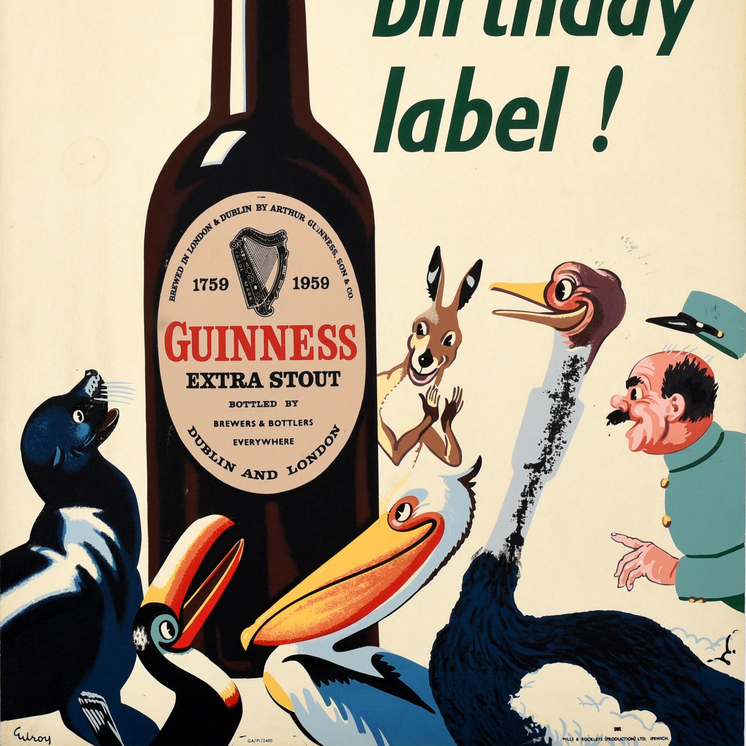 Original Vintage Drink Advertising Poster Guinness 200 Year Anniversary Gilroy im Zustand „Gut“ im Angebot in London, GB