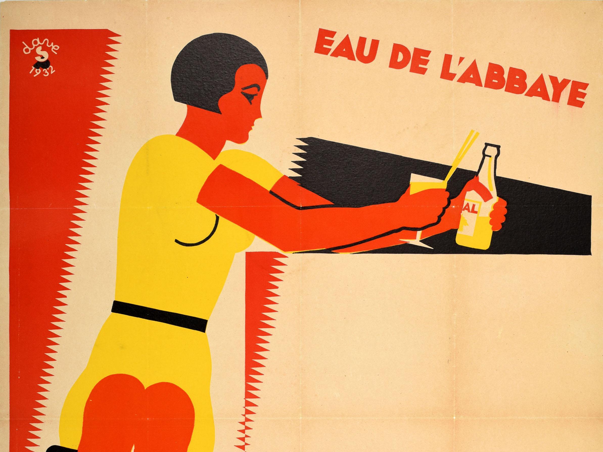Français Affiche publicitaire vintage idéale pour les boissons Art déco avec eau et citron en vente