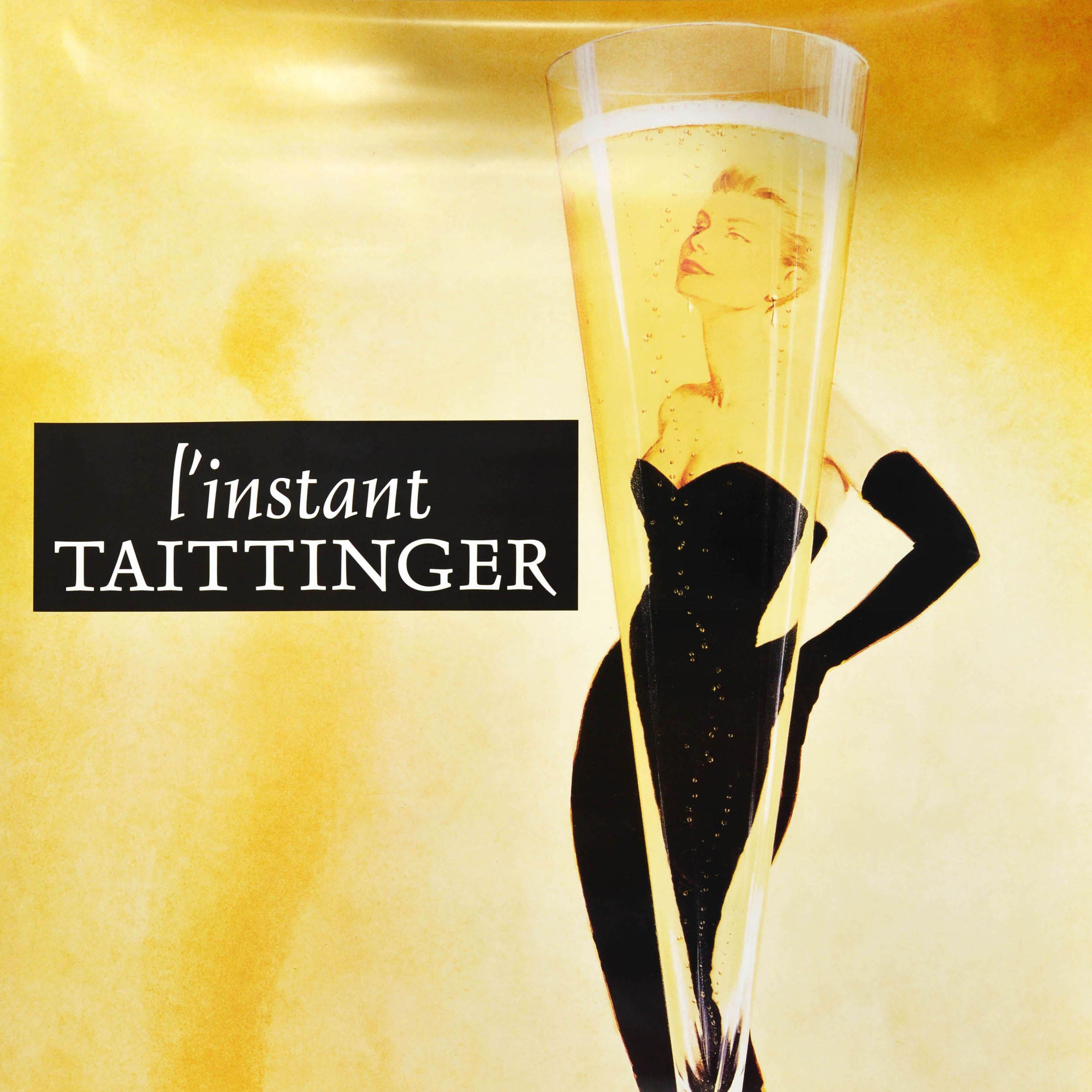French Original Vintage Drink Advertising Poster L'instant Taittinger Champagne Design For Sale