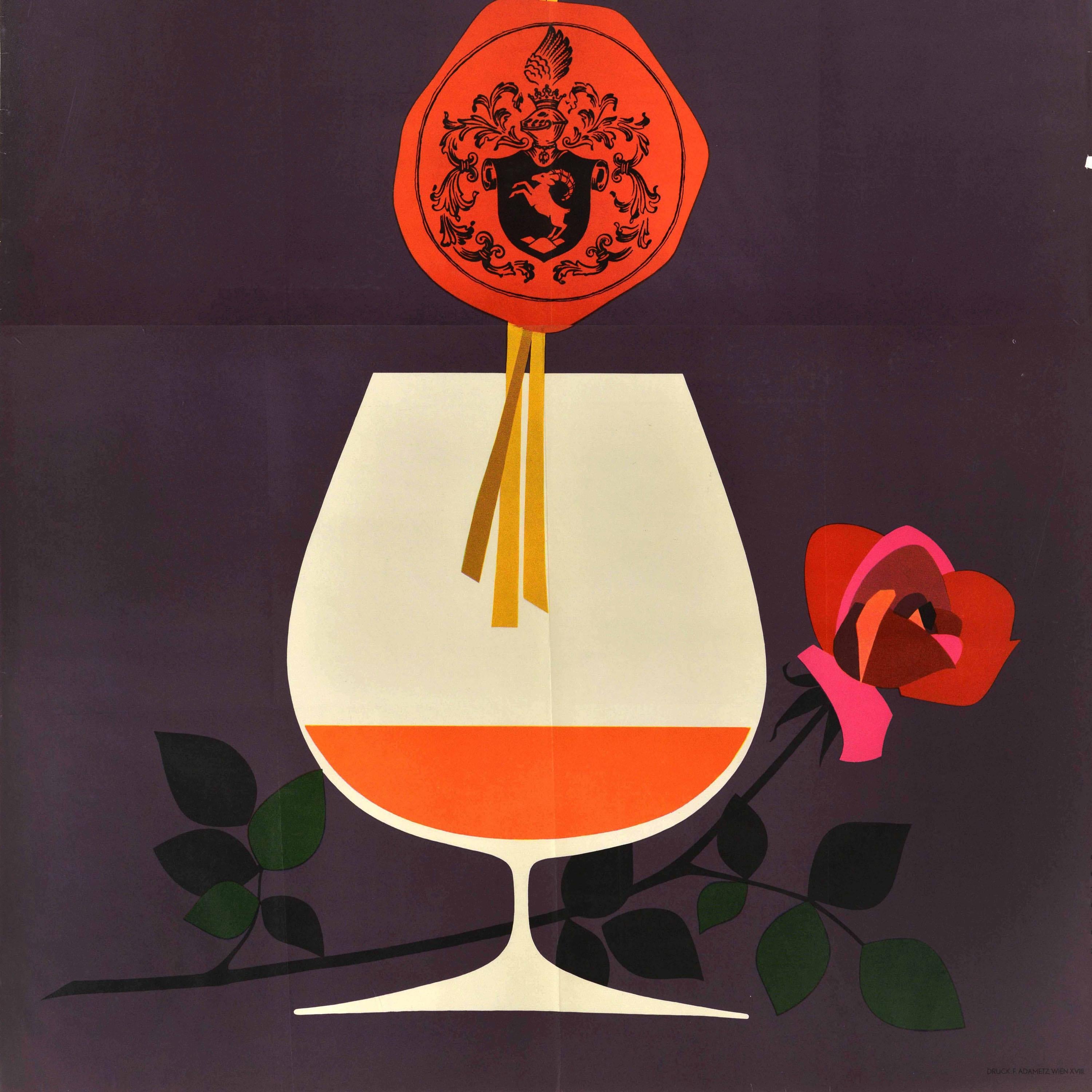 Original-Vintage-Werbeplakat Meinl Weinbrand Brandy, Cognac-Alkoholz (Österreichisch) im Angebot