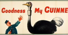 Original Vintage Drink Advertising Poster My Goodness My Guinness Ostrich Design