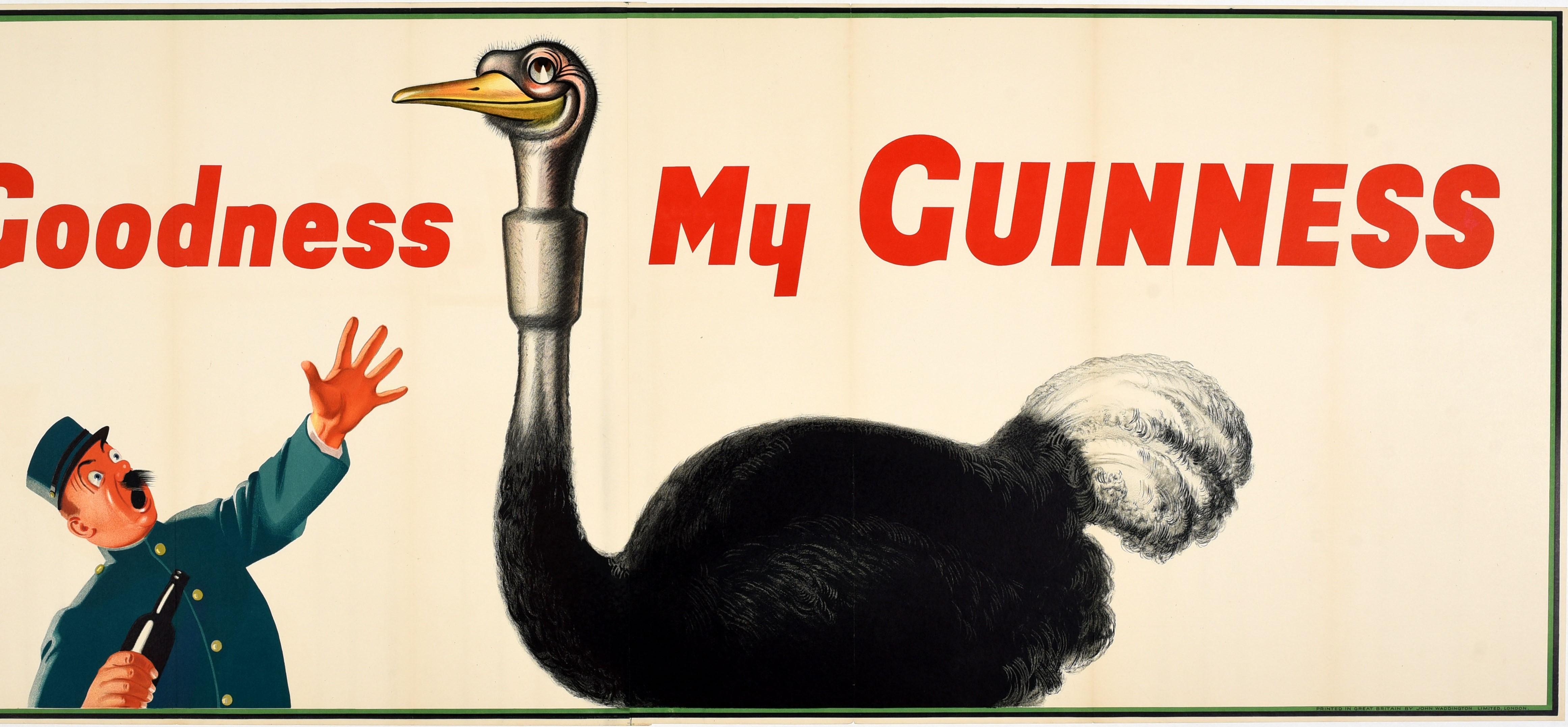 Affiche publicitaire originale vintage pour les boissons - My Goodness My Guinness - Dessin d'autruche Bon état - En vente à London, GB
