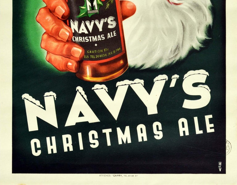 Belgian Original Vintage Drink Advertising Poster Navy's Christmas Ale Santa Claus Beer For Sale