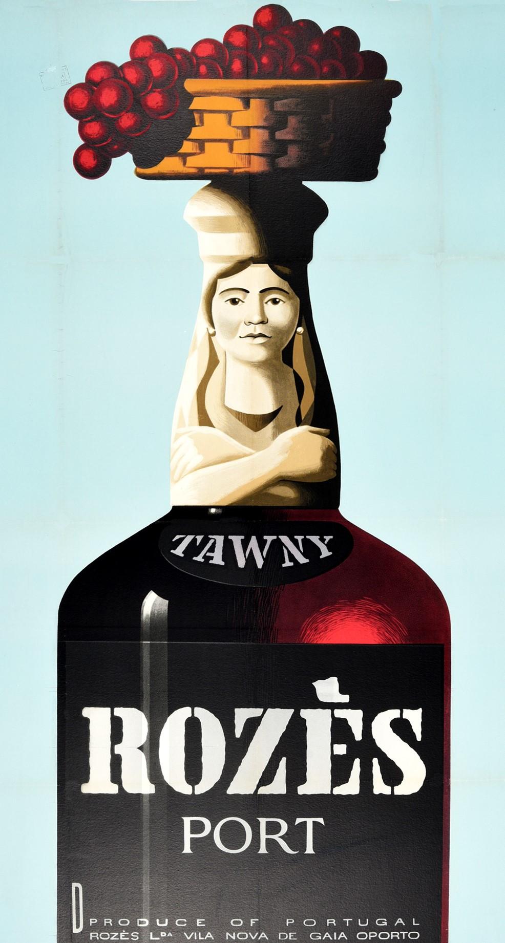 Original Vintage Drink Advertising Poster Tawny Rozes Port Wine Portugal Oporto In Good Condition For Sale In London, GB