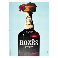Original Vintage Drink Advertising Poster Tawny Rozes Port Wine Portugal Oporto