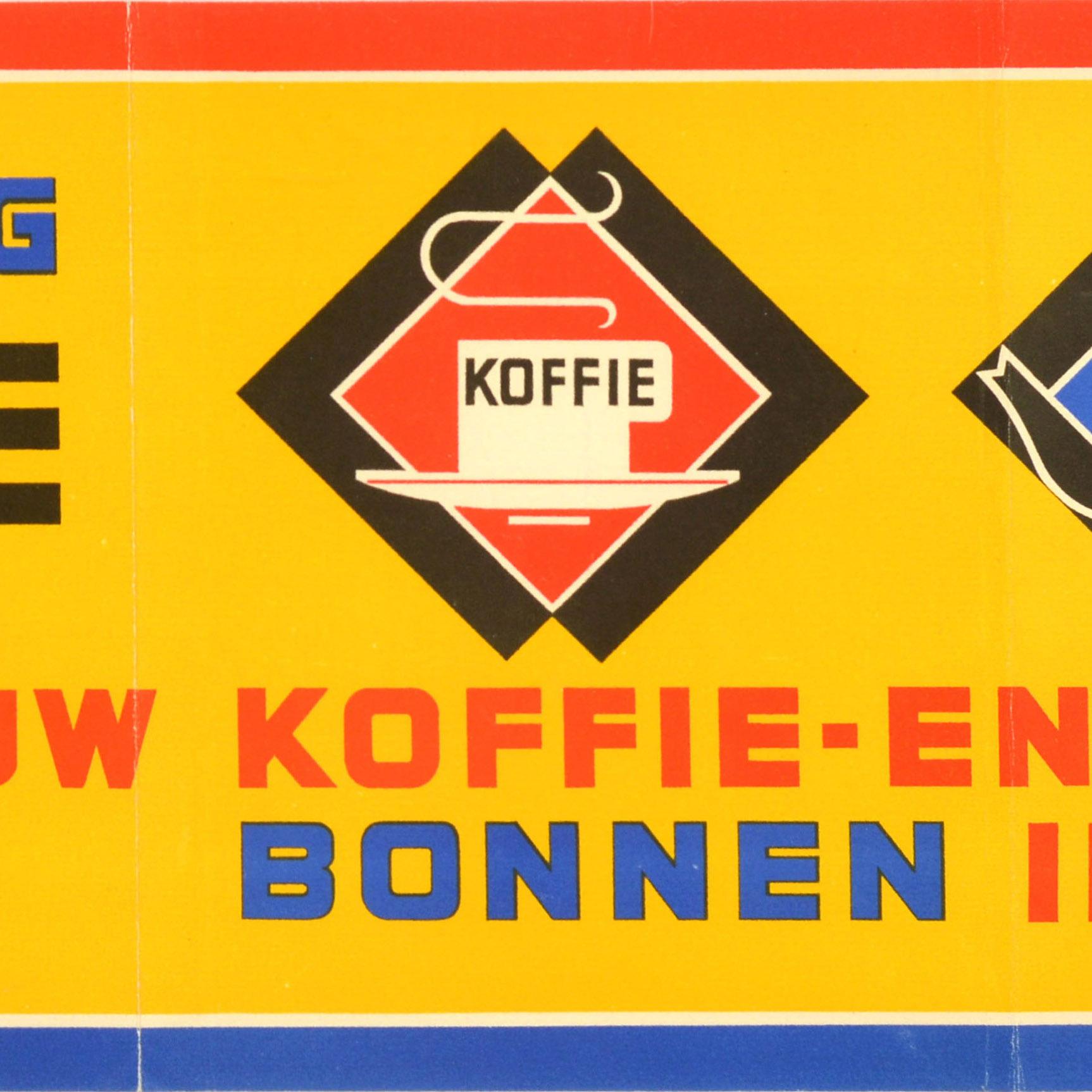 Cartel publicitario original de época sobre bebidas Van Nelle Coffee Tea Freshly Stocked Holandés en venta