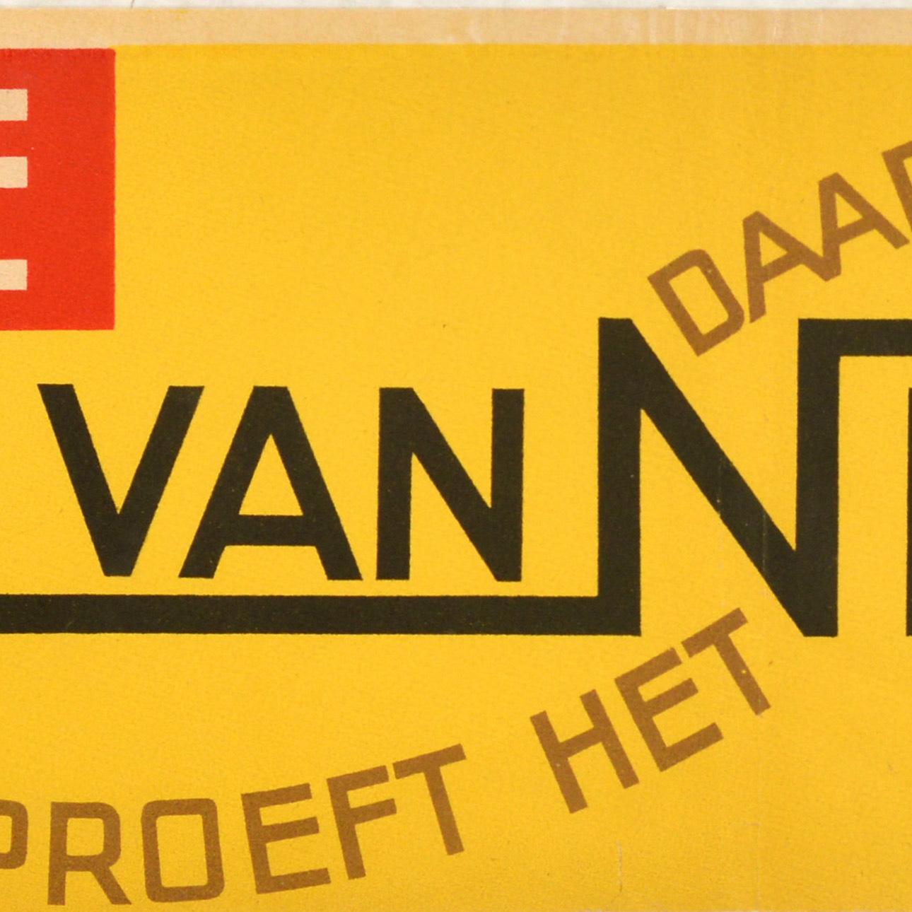 Mid-Century moderno Poster pubblicitario d'epoca per bevande Van Nelle Caffè Tè Grande Cura in vendita