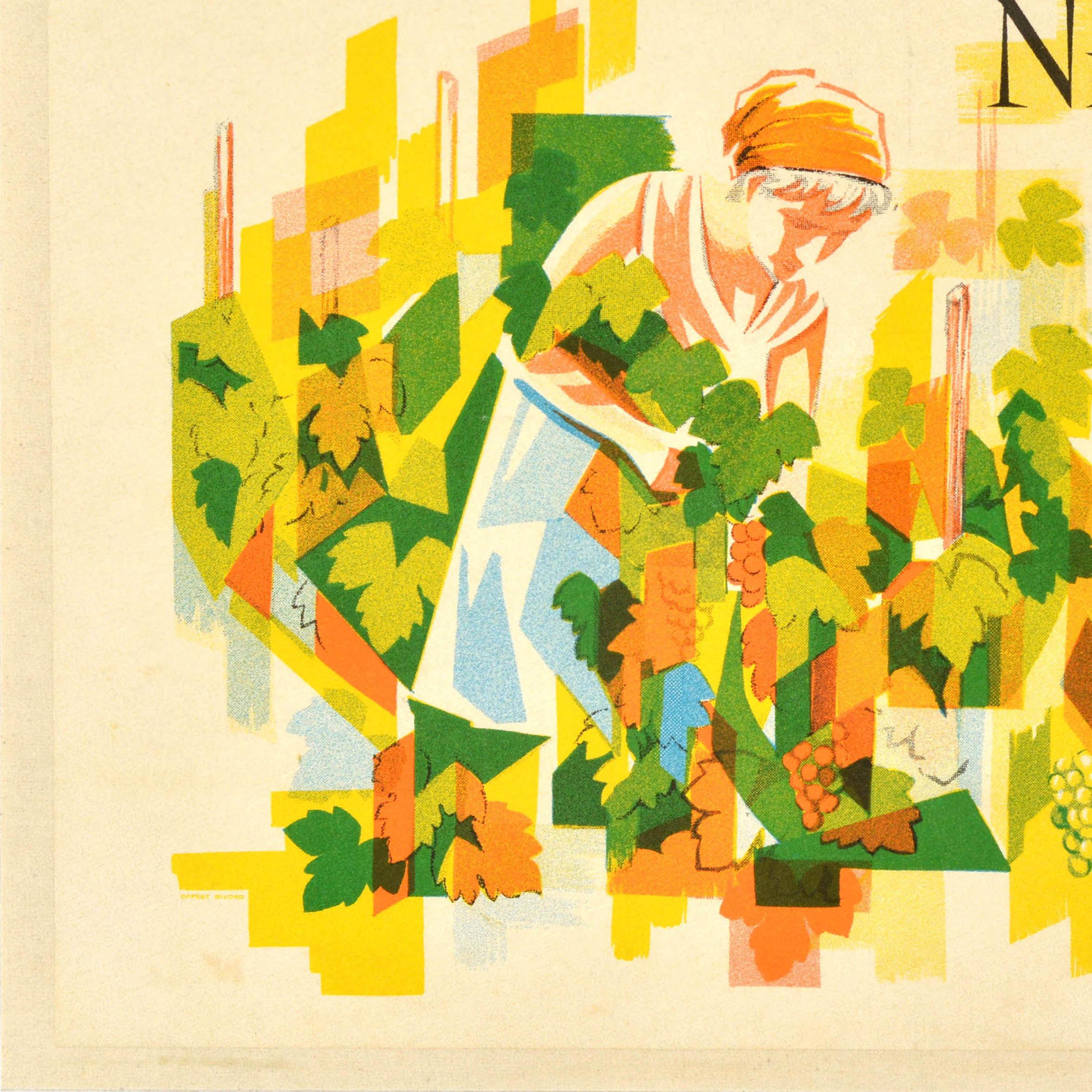 Original Vintage Drink Werbeplakat Vins De Neuchatel Wein Schweiz (Mitte des 20. Jahrhunderts) im Angebot
