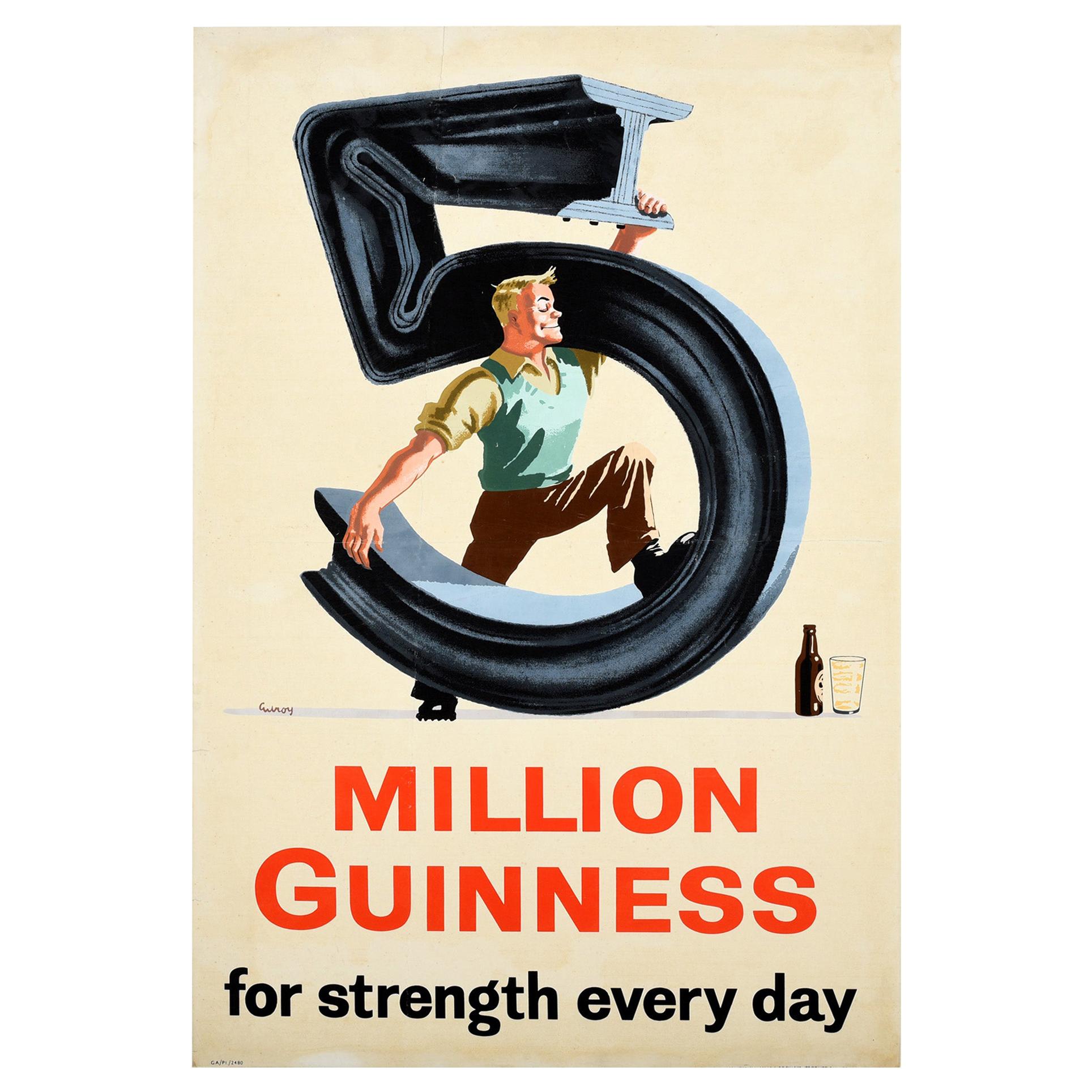 Original Vintage Drink Poster 5 Million Guinness For Strength Every Day Steel For Sale