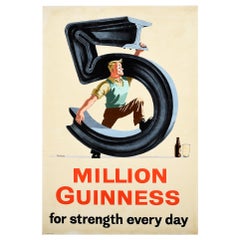 Original Vintage Drink Poster 5 Million Guinness For Strength Every Day Steel