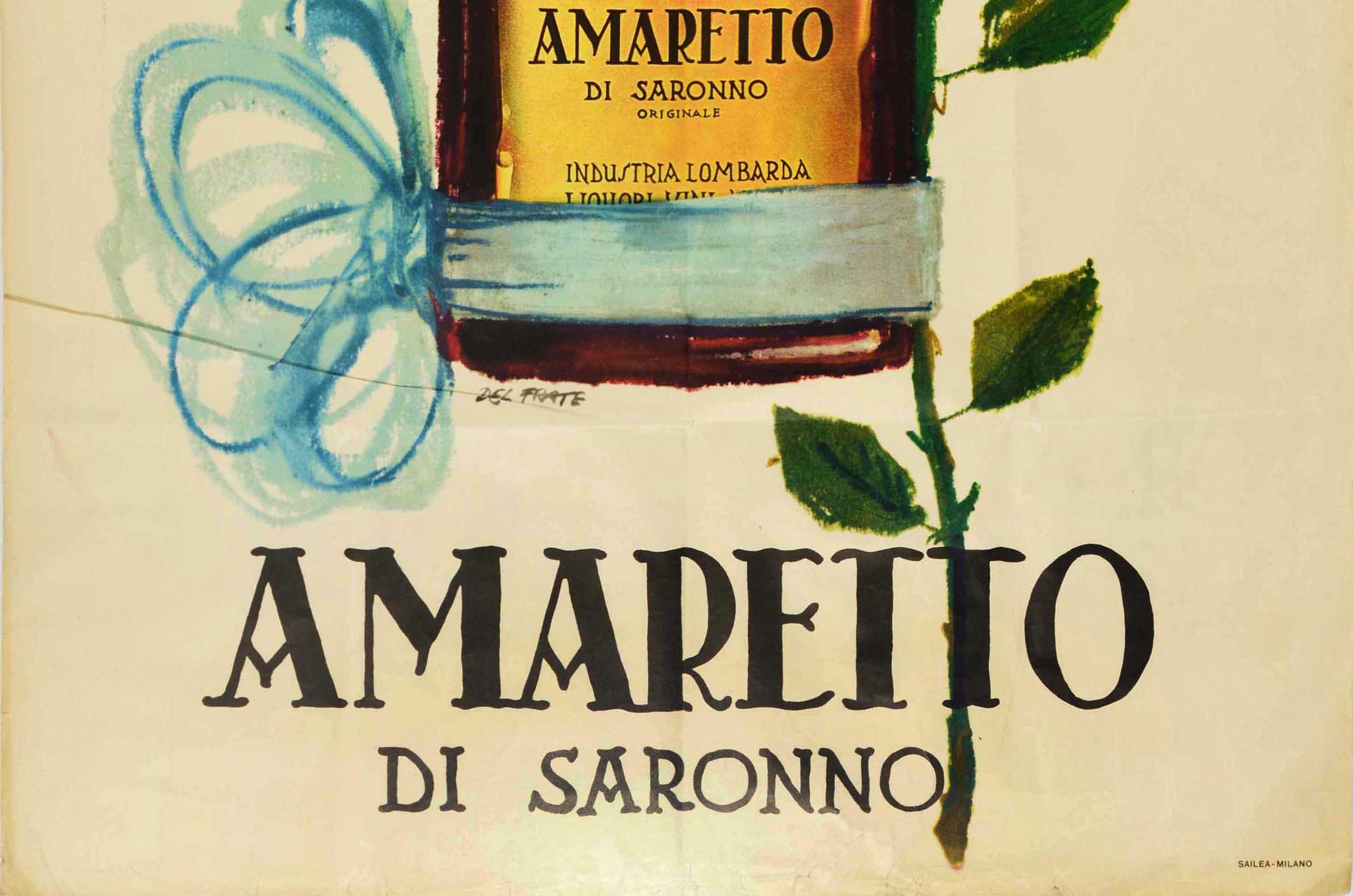 italien Affiche rtro originale pour les boissons, Amaretto Di Saronno, Dessin publicitaire pour les liqueurs en vente