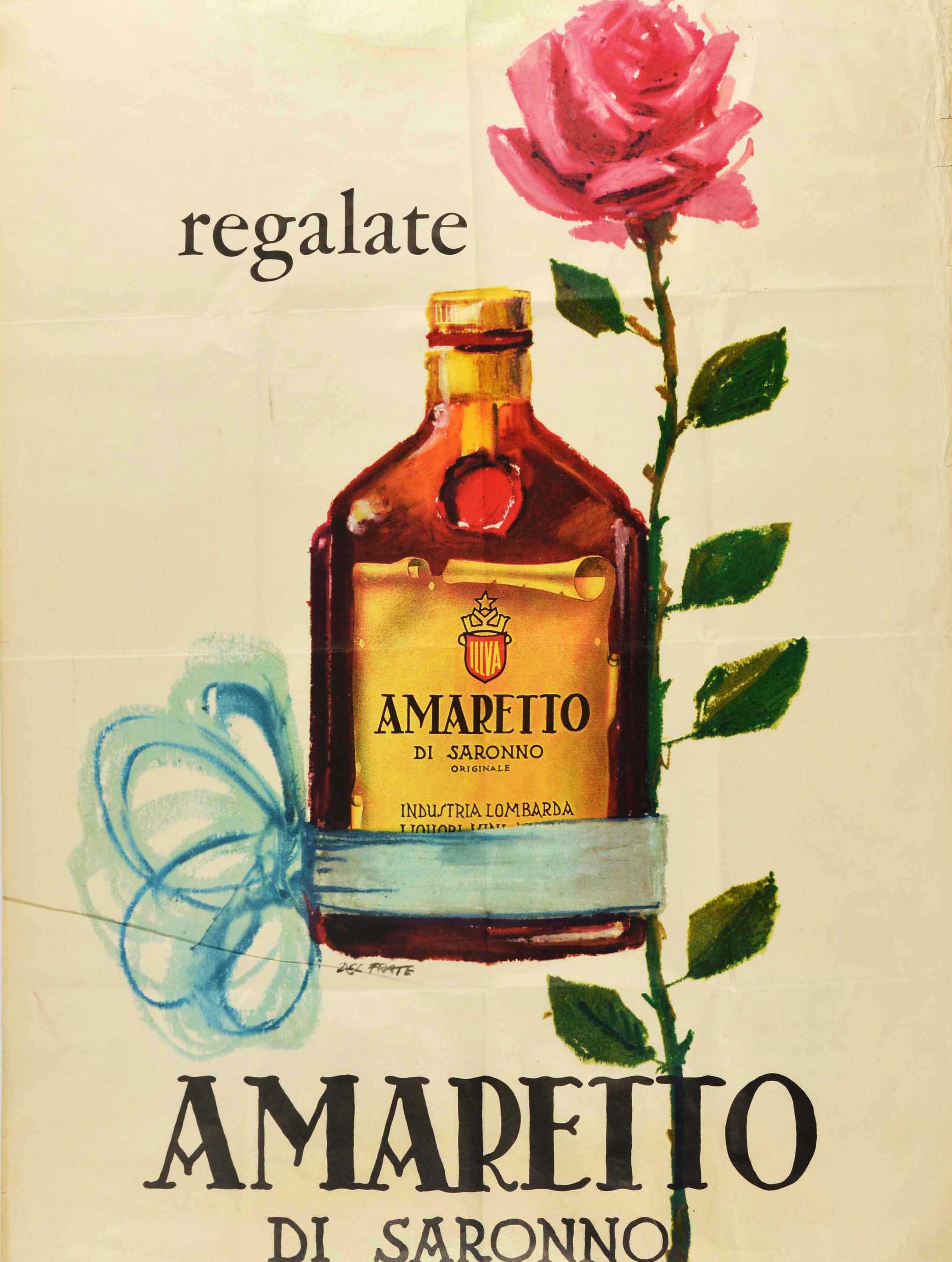 Affiche rtro originale pour les boissons, Amaretto Di Saronno, Dessin publicitaire pour les liqueurs État moyen - En vente à London, GB