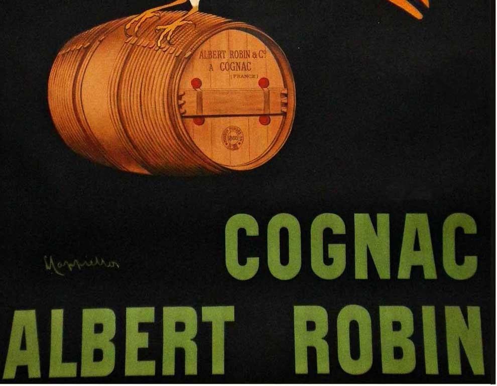 Art déco Affiche rtro originale pour les boissons, Art dco, Cognac Albert Robin, Cappiello, 1920 en vente
