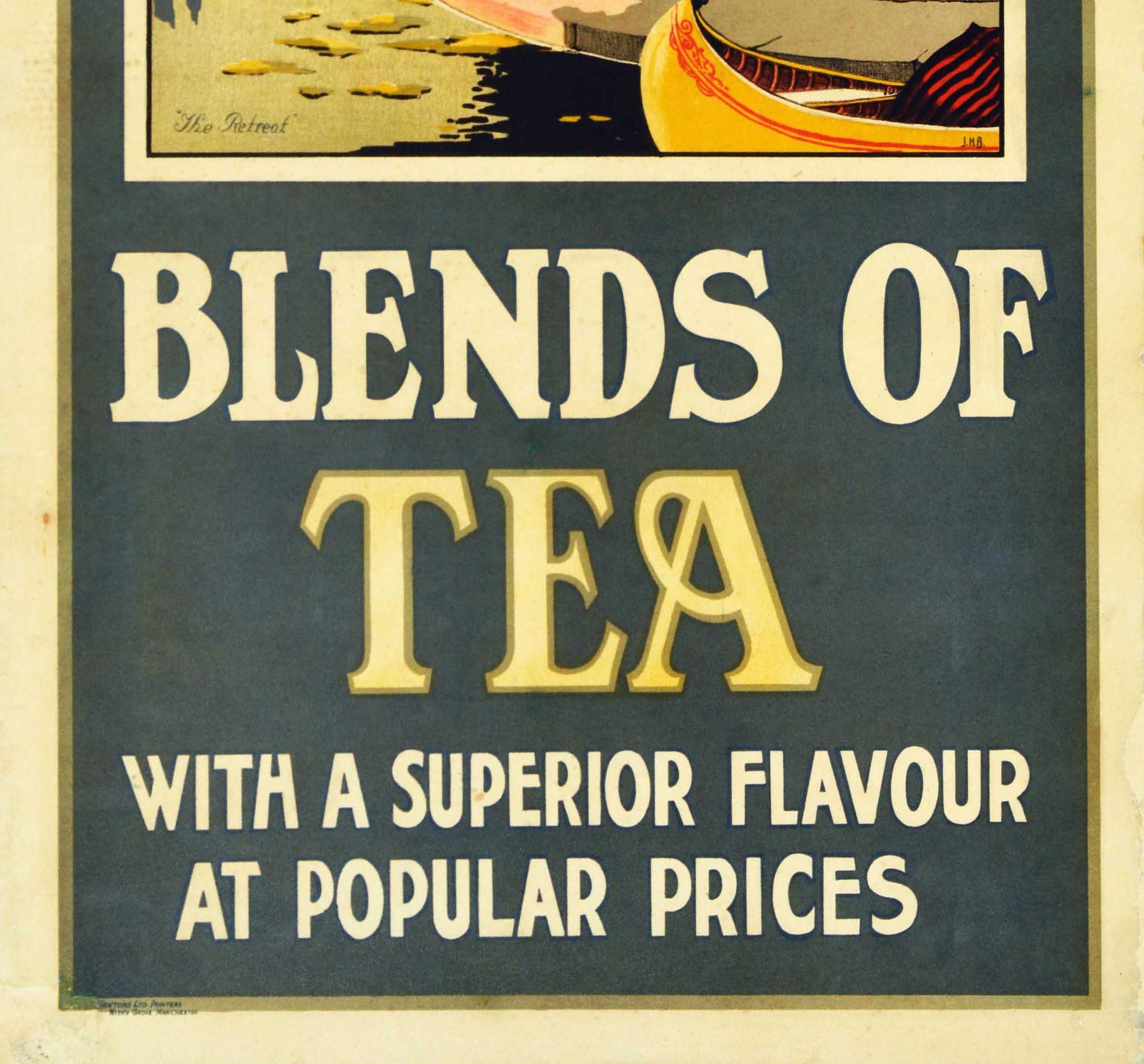 British Original Vintage Drink Poster Blends Of Tea With A Superior Flavour The Retreat For Sale