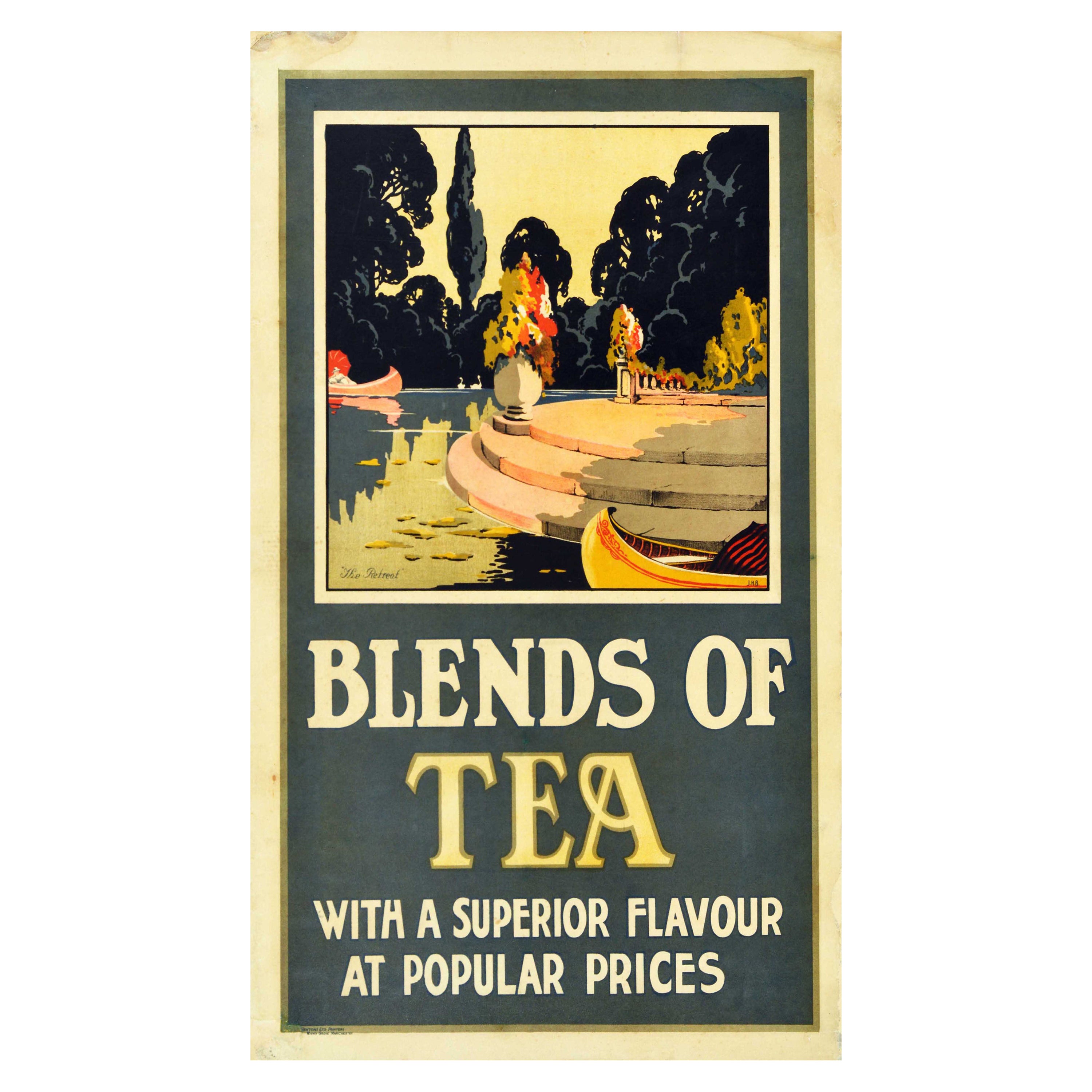 Poster vintage originale sulle bevande Miscele di tè dal sapore superiore Il Ritiro