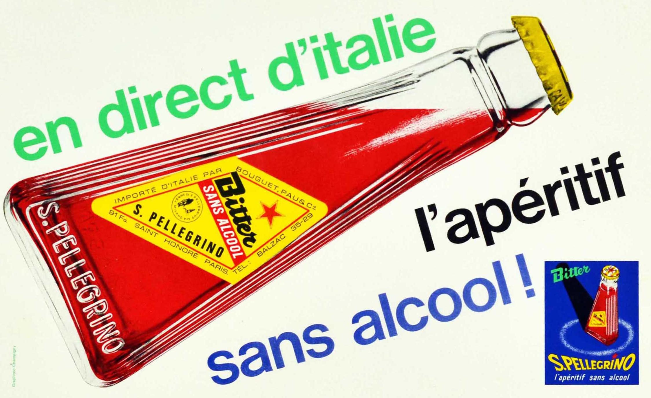Original Vintage Drink Poster For San Pellegrino Bitter Aperitif Without Alcohol In Good Condition For Sale In London, GB