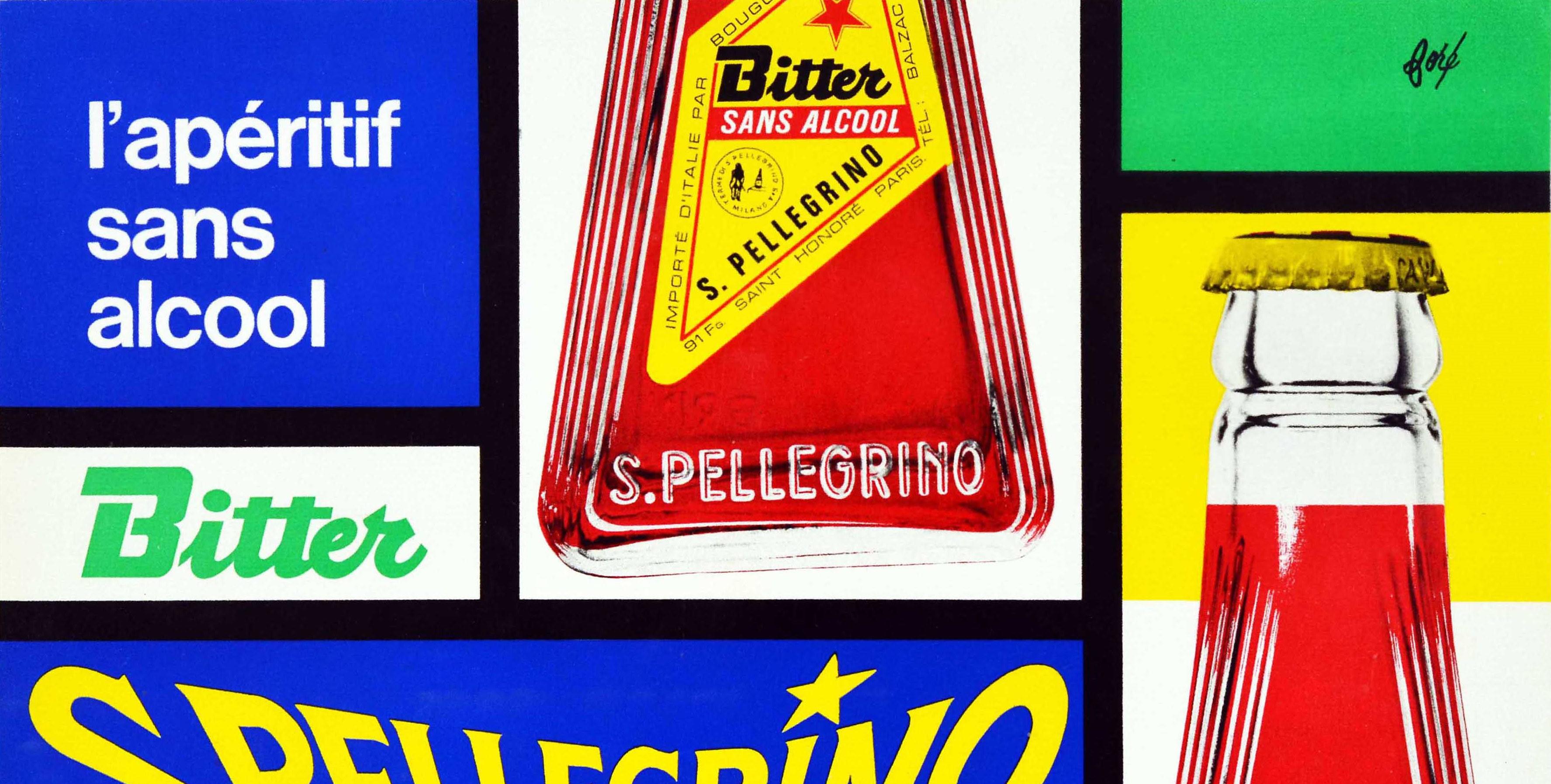 Français Affiche rétro originale pour la boisson pour San Pellegrino Bitter, design de style Mondrian en vente