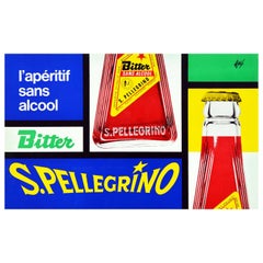 Original Vintage Drink Poster For San Pellegrino Bitter Mondrian Style Design