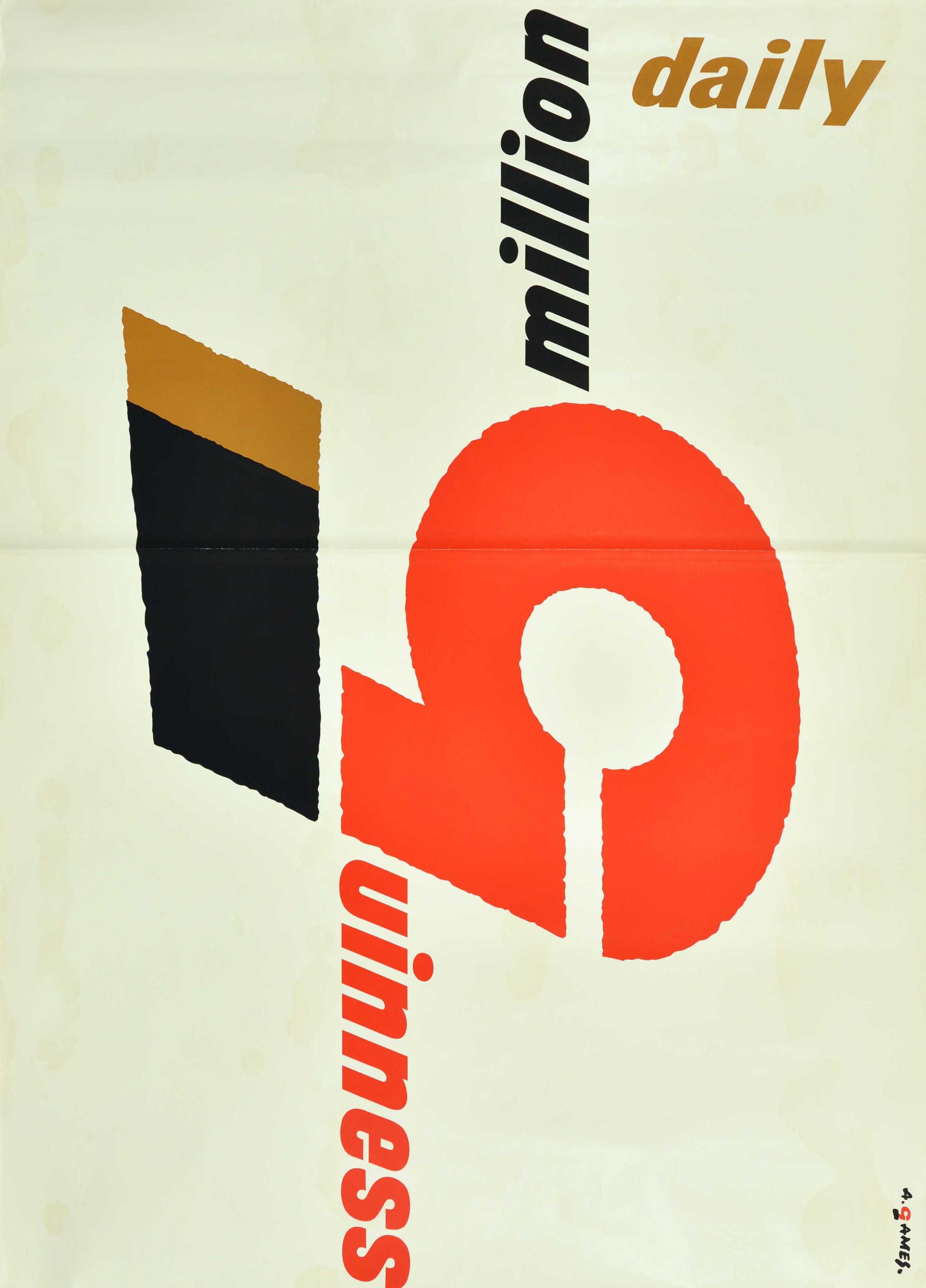 Original Vintage Getränke-Poster Guinness 5 Million Daily Pint Glass Typografie Kunst im Zustand „Gut“ im Angebot in London, GB