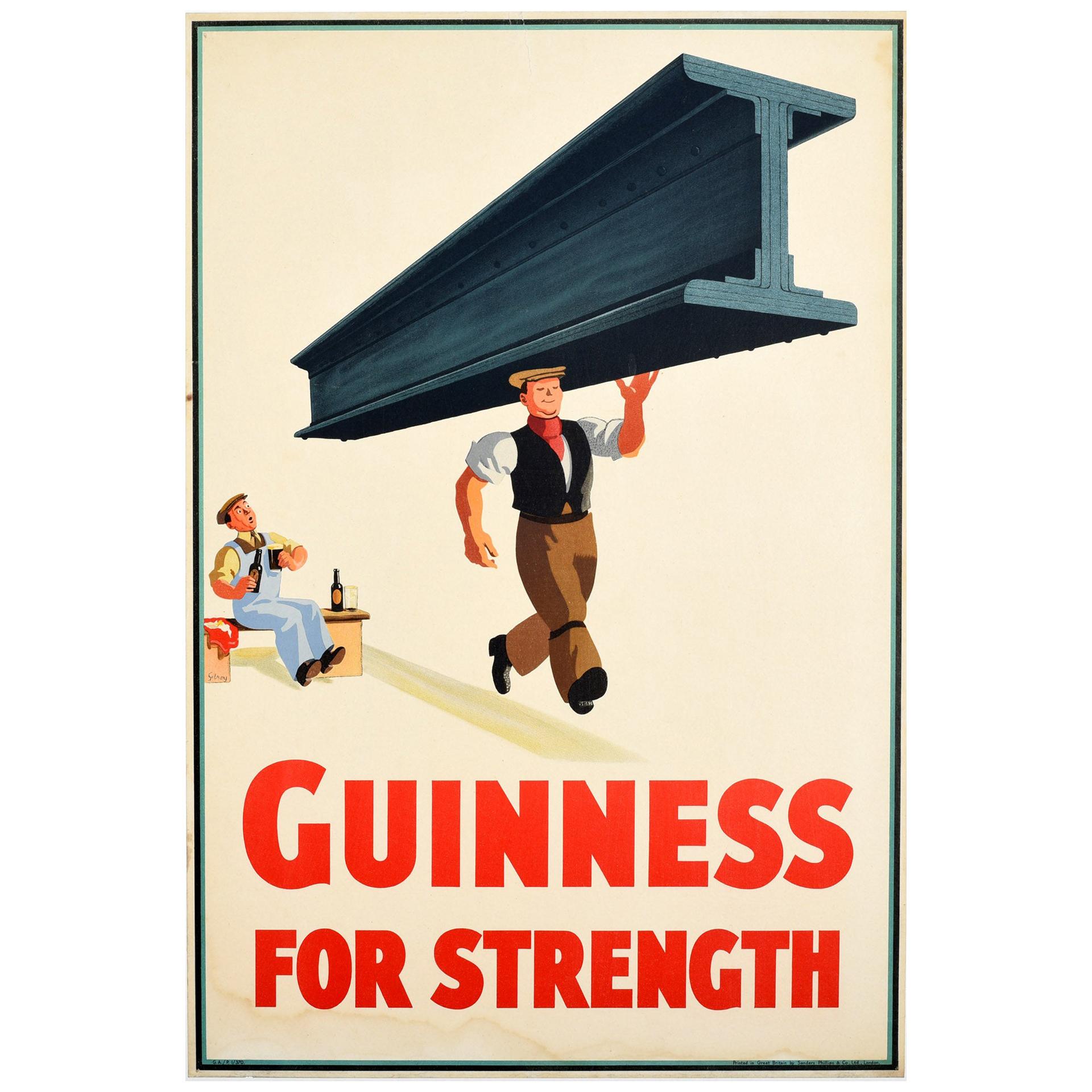 Original Vintage Drink Poster Guinness For Strength Steel Beam Design Stout Beer
