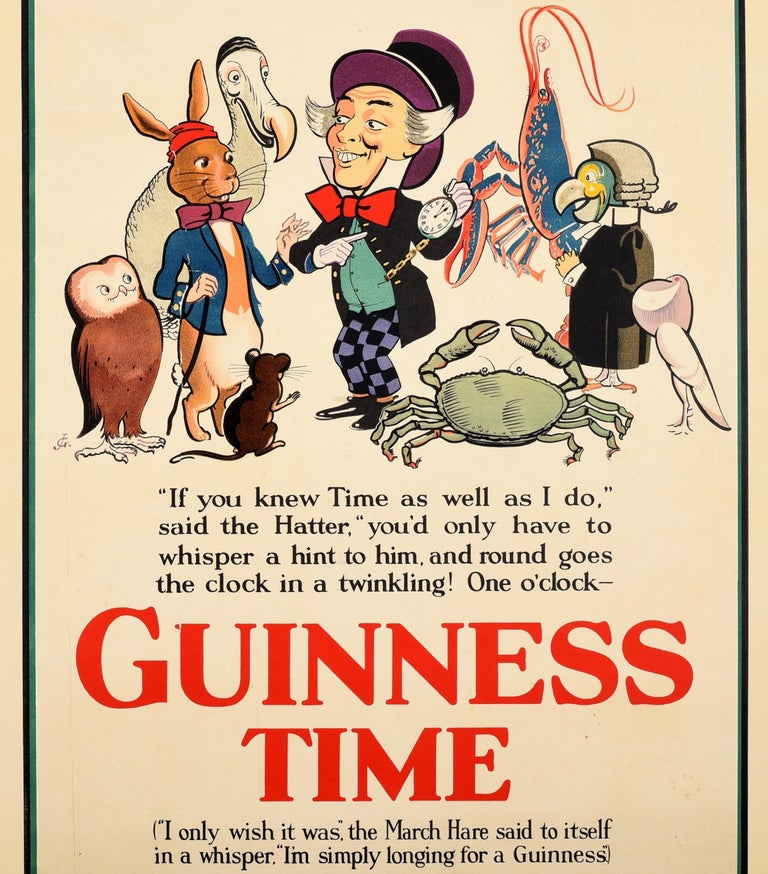 Original Vintage Drink Poster Guinness Time Alice In Wonderland Sane Lunch Party In Good Condition For Sale In London, GB