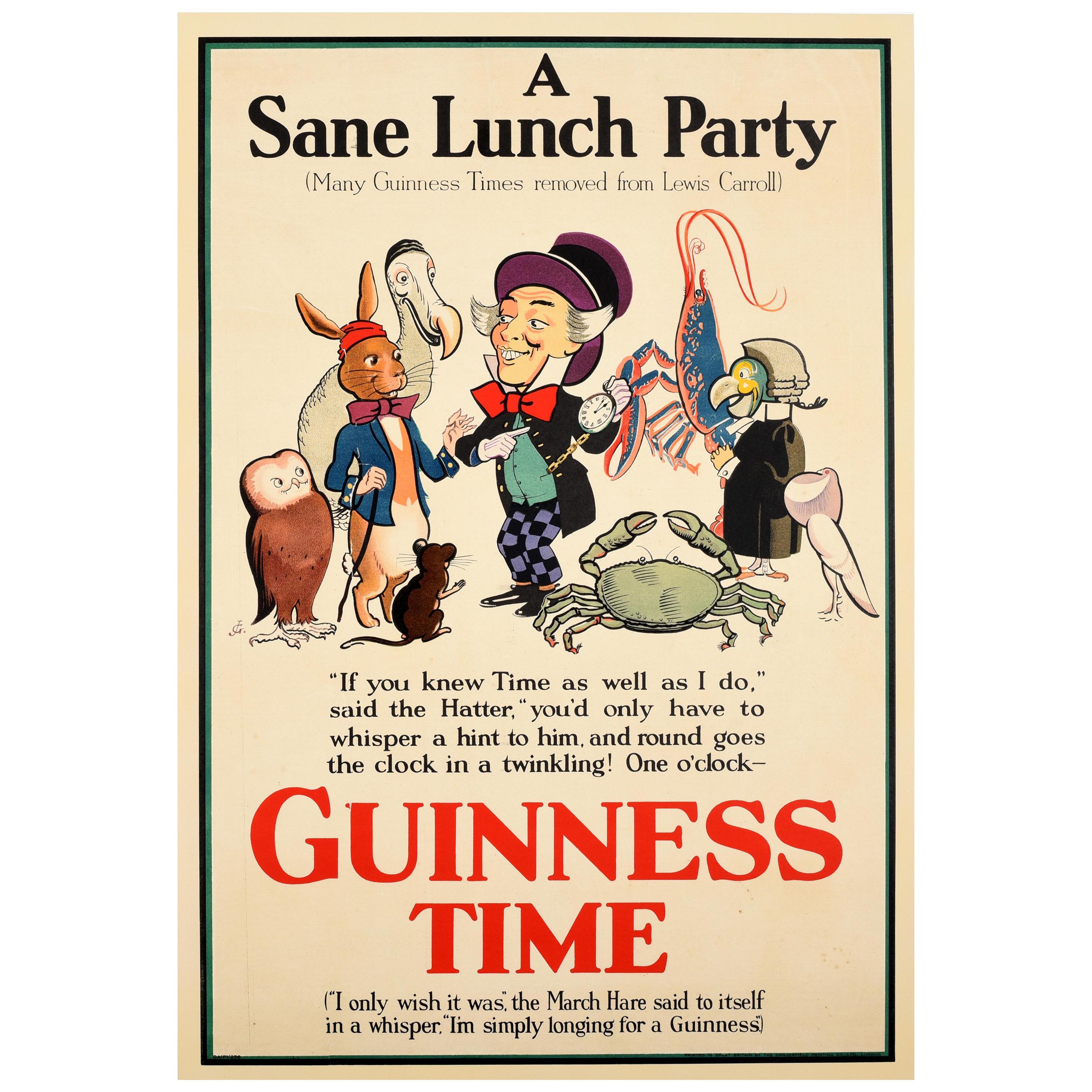 Original Vintage Drink Poster Guinness Time Alice In Wonderland Sane Lunch Party