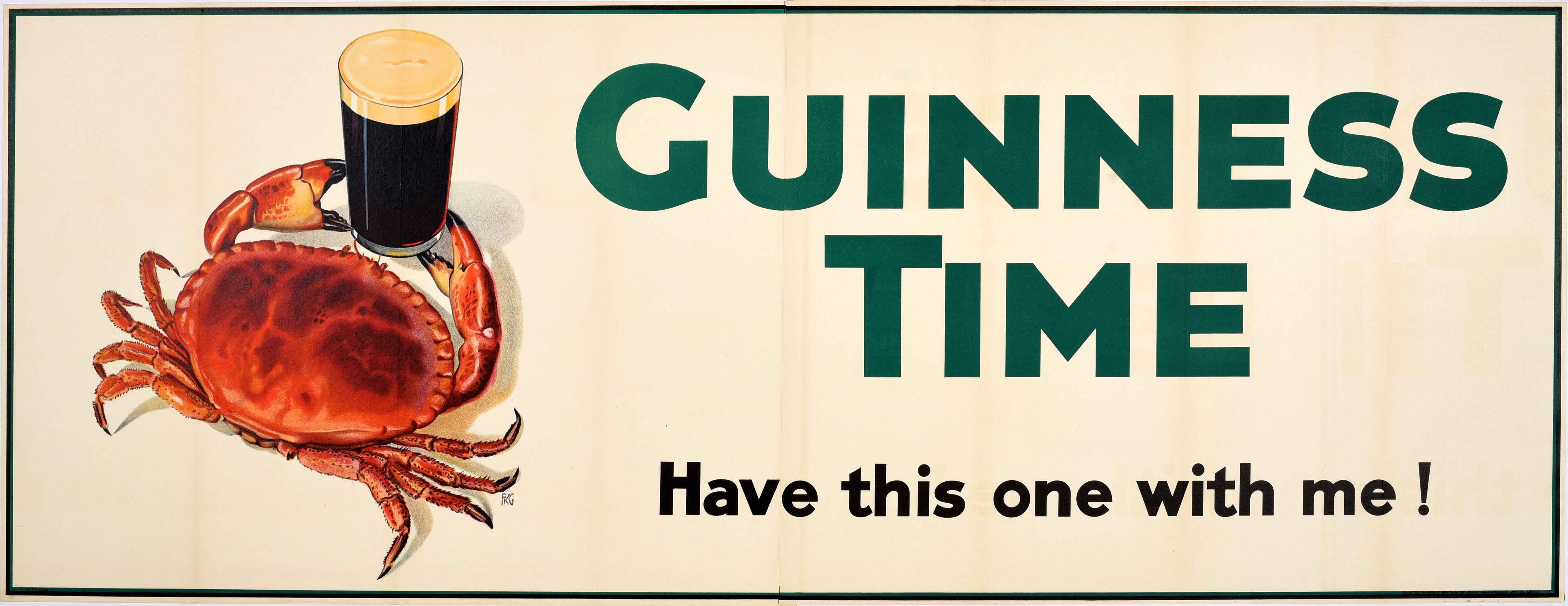 Original Vintage Drink Poster Guinness Time Crab Irish Dry Stout Bier Alkohol im Angebot