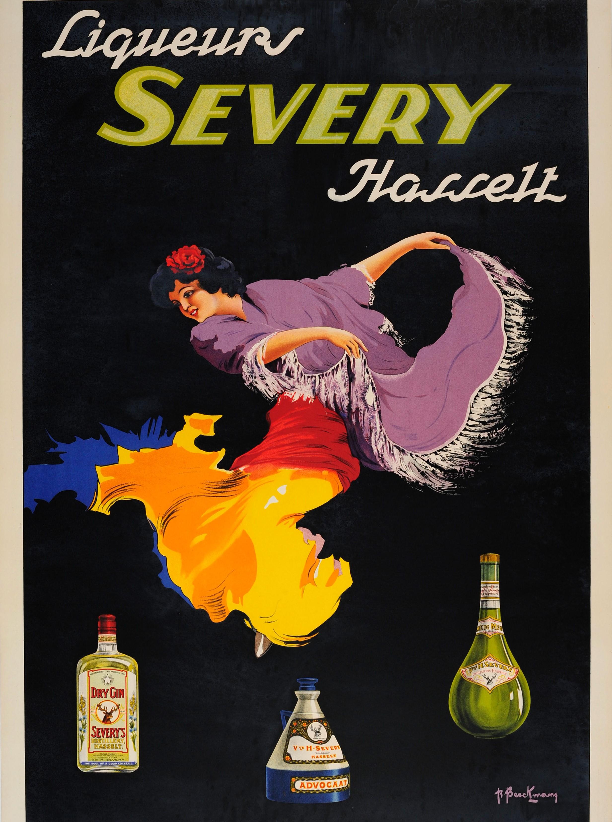 Belge Affiche rétro originale pour les boissons, Liqueurs Severy, Gin Creme De Menthe Dancer, par Hasselt en vente