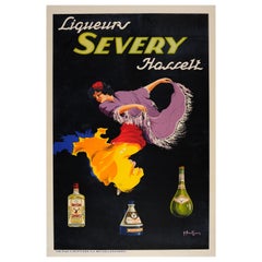 Original Vintage Drink Poster Liqueurs Severy Hasselt Gin Creme De Menthe Dancer