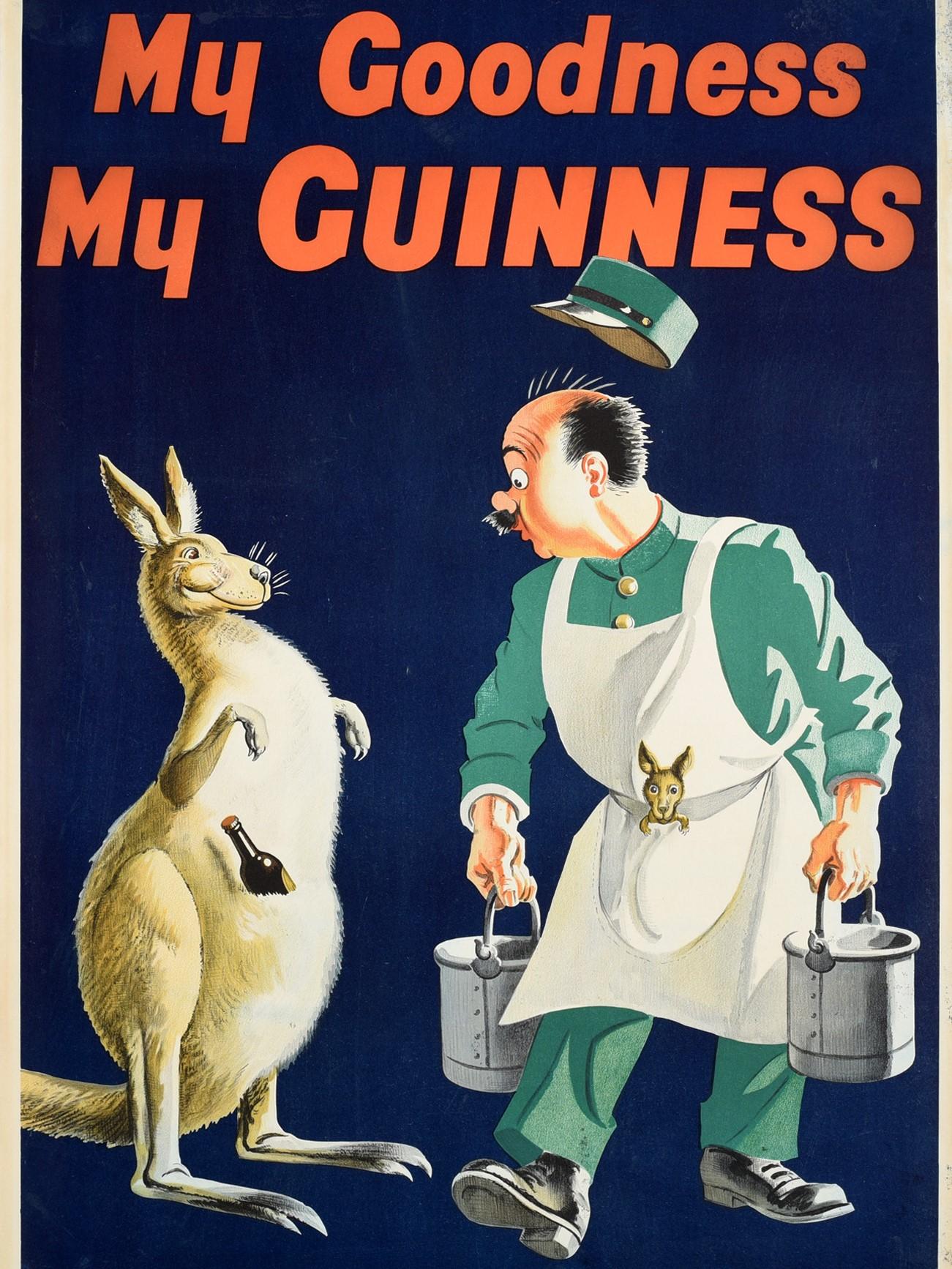 British Original Vintage Drink Poster My Goodness My Guinness Kangaroo Beer Bottle Pouch