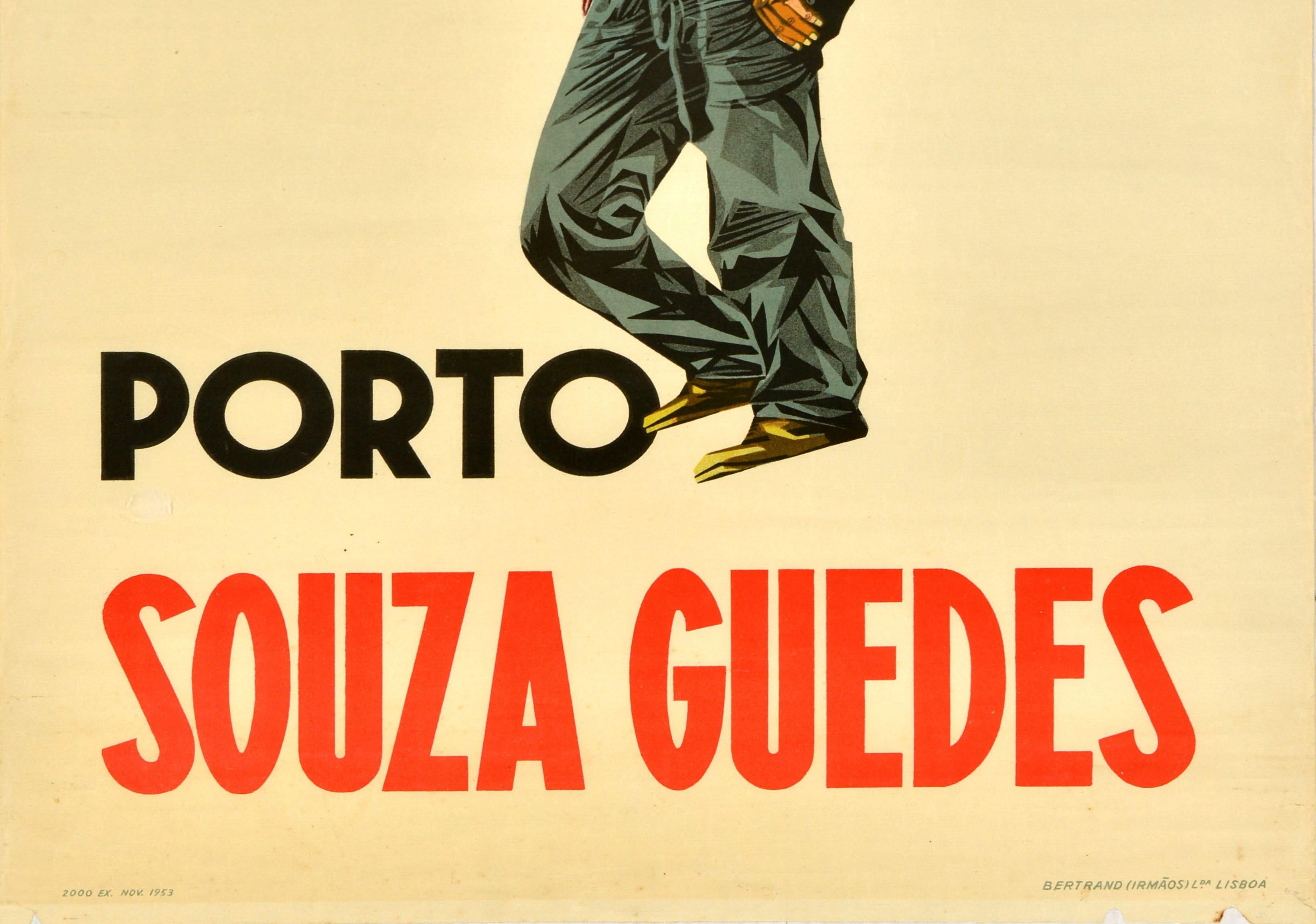 Portuguese Original Vintage Drink Poster Porto Souza Guedes Port Wine Advertising Portugal For Sale