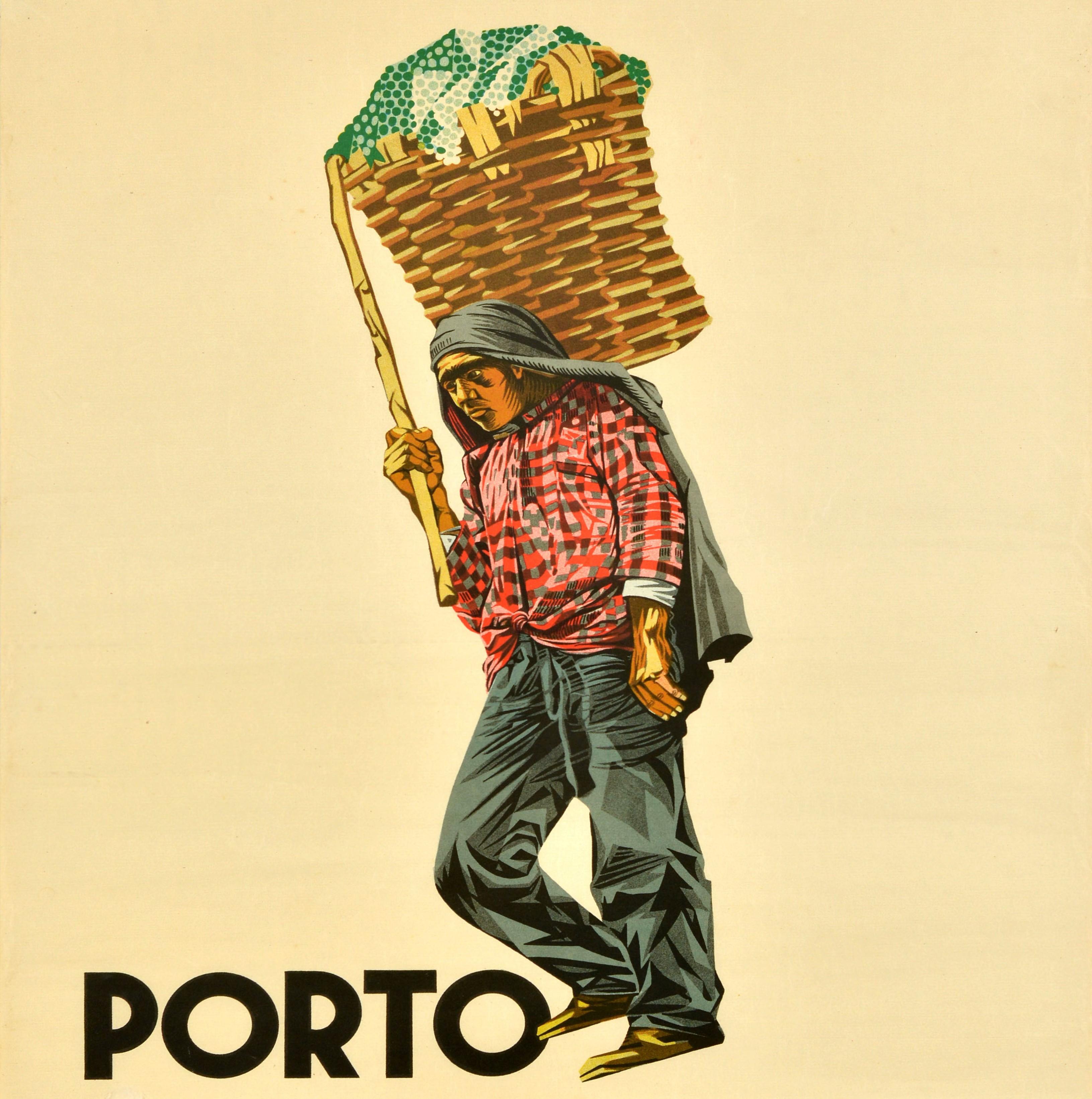 Affiche rétro originale pour les boissons Porto Souza Guedes, Publicité pour le vin et le port du Portugal Bon état - En vente à London, GB