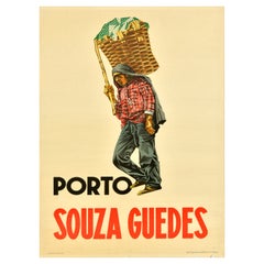 Original Vintage Drink Poster Porto Souza Guedes Port Wine Advertising Portugal