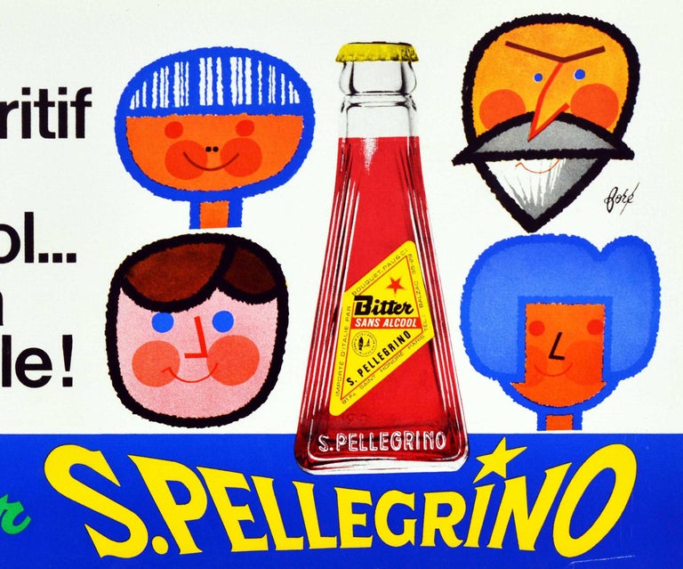 Affiche rétro originale de San Pellegrino Bitter Alcohol Free Family  Aperitif En vente sur 1stDibs | bitter san pellegrino ancienne bouteille