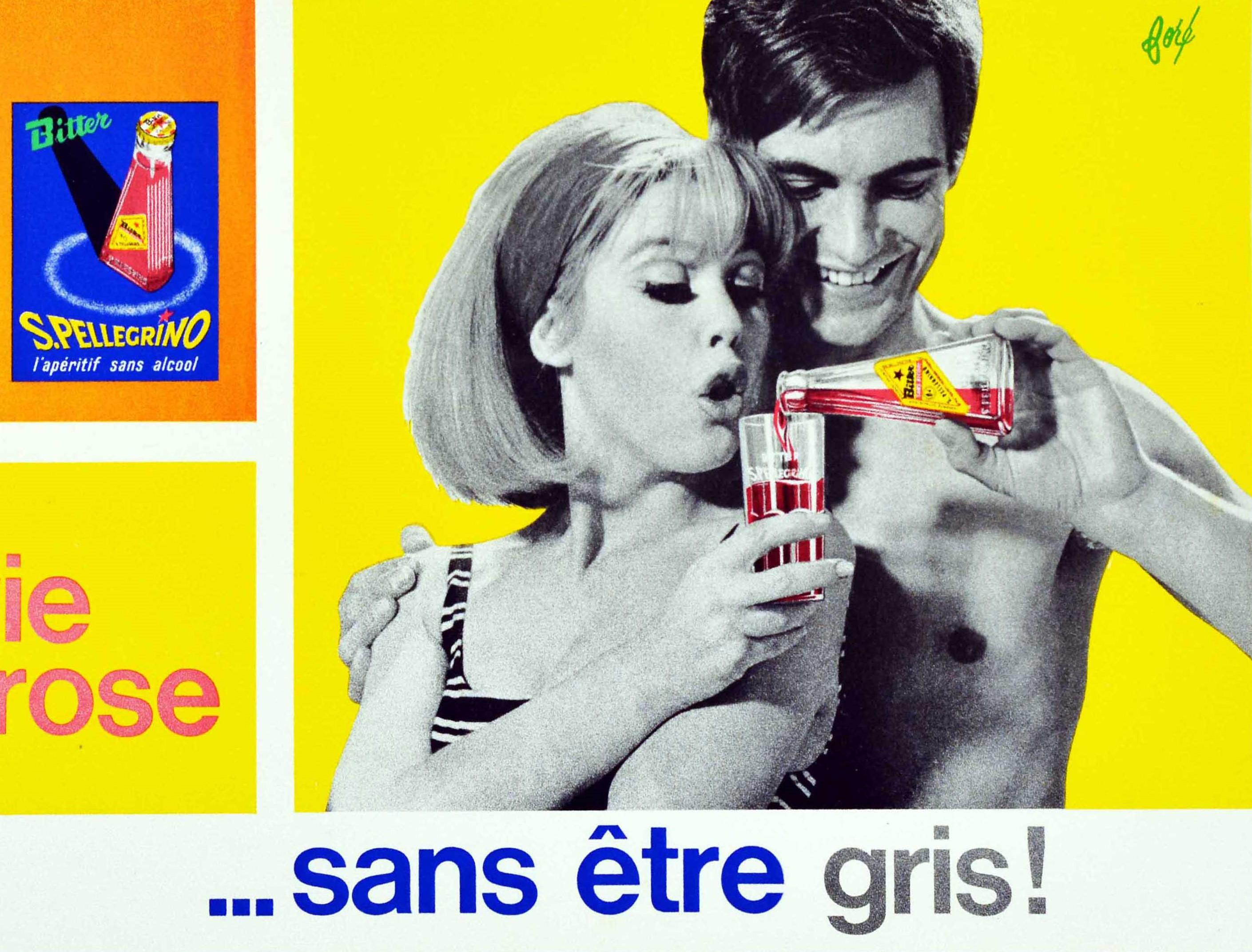 Original-Vintage-Getränkeplakat San Pellegrino Bitter, Alcoholfrei, La Vie En Rose (Französisch) im Angebot