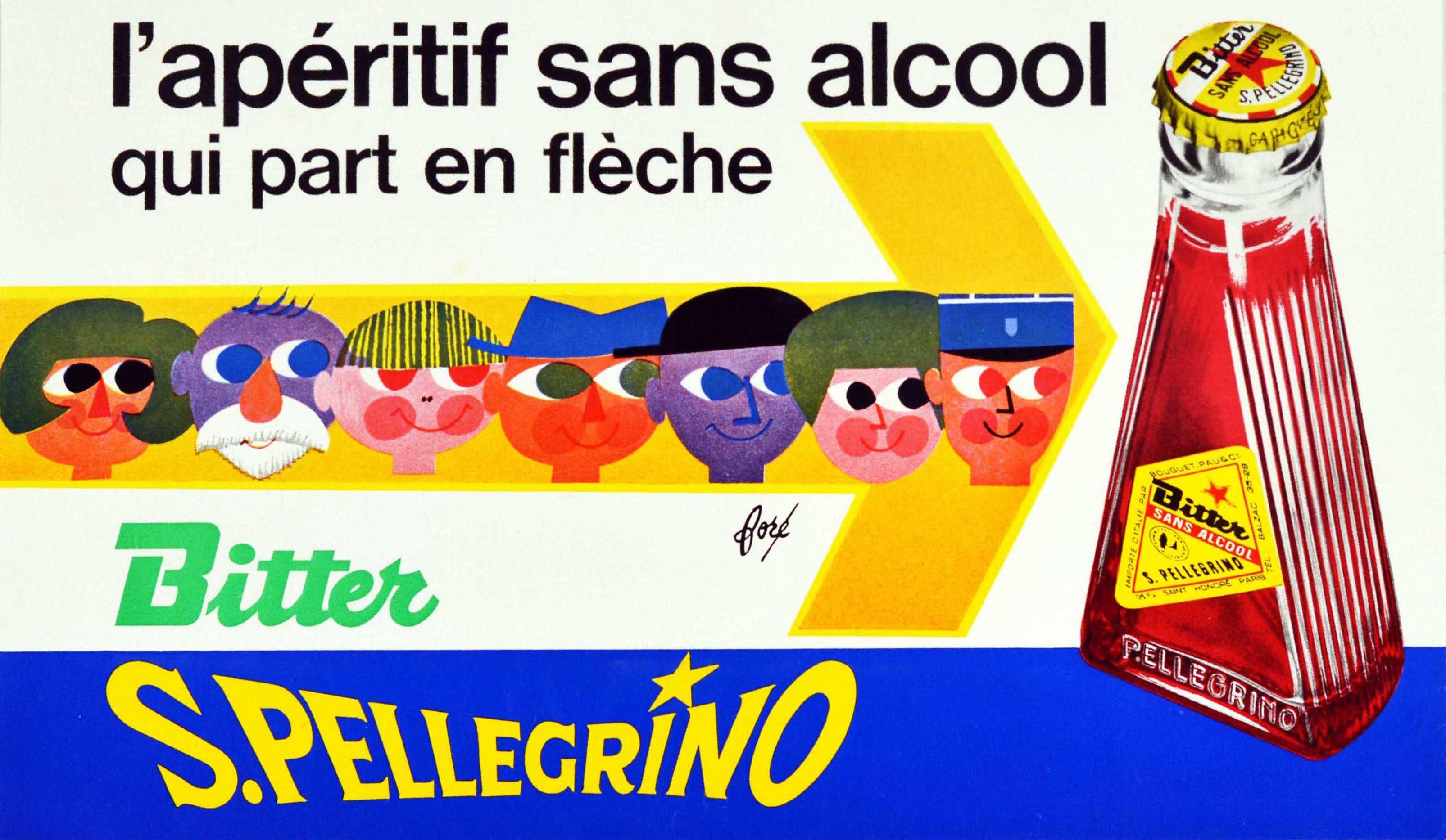 Français Affiche rétro originale pour la boisson, San Pellegrino Bitter Aperitif Qui Part En Fleche en vente