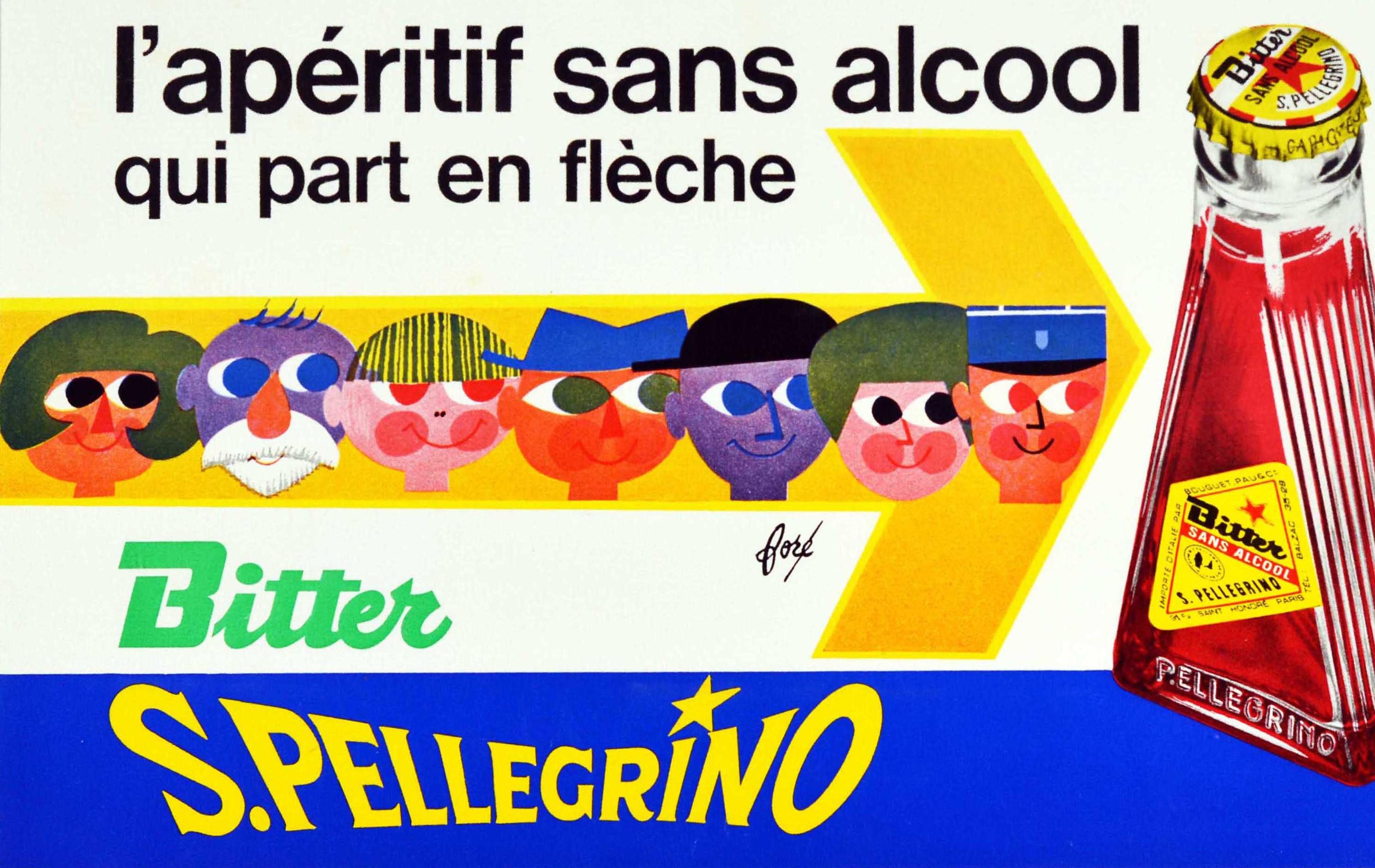 Affiche rétro originale pour la boisson, San Pellegrino Bitter Aperitif Qui Part En Fleche Bon état - En vente à London, GB
