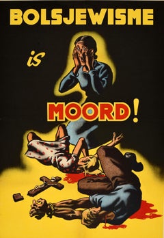 Original Vintage Dutch WWII Anti Communist Propaganda Poster Bolshevism Murder