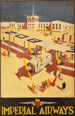 Original Vintage Early Aviation Travel Poster Imperial Airways Croydon London