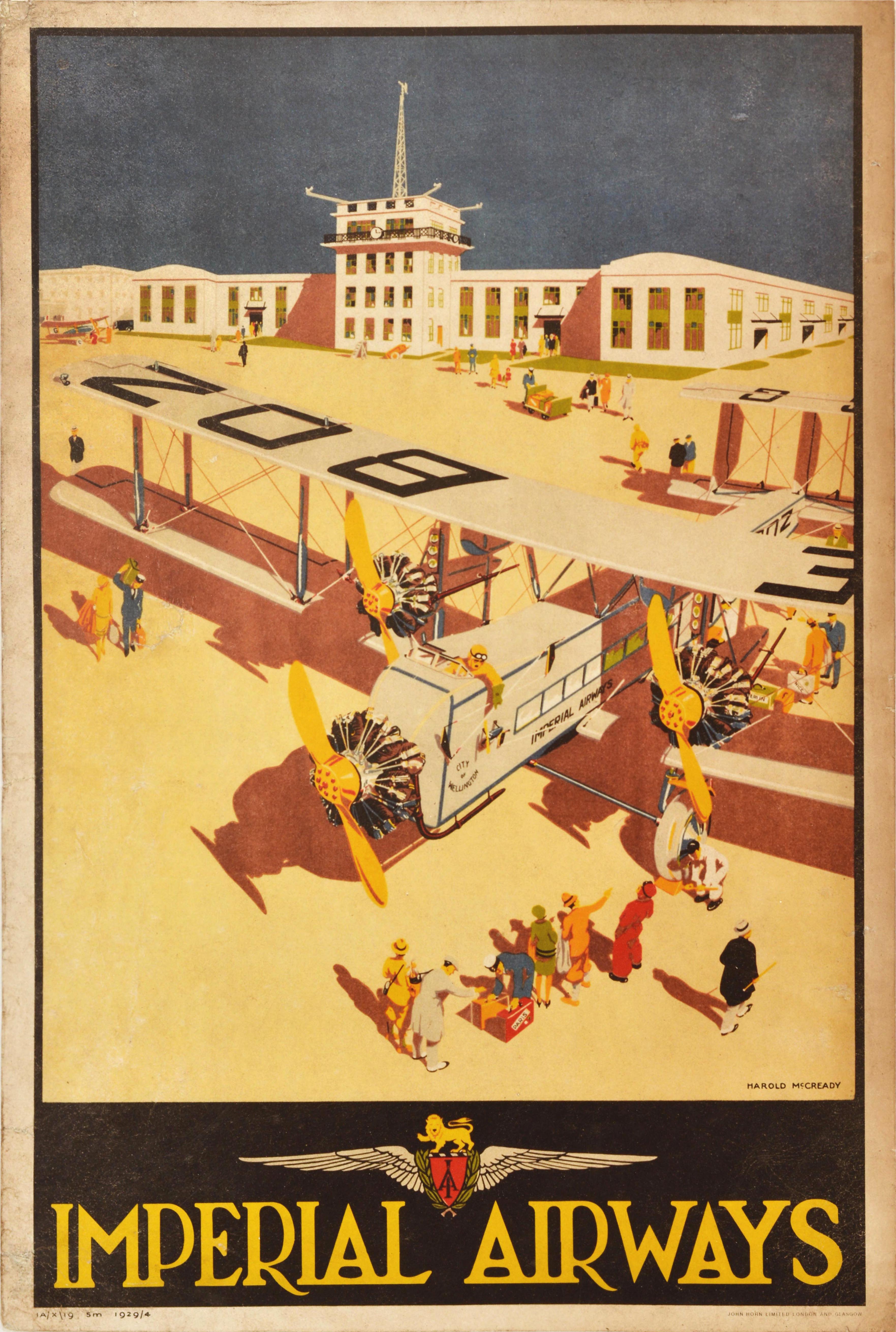 Original Vintage Early Aviation Travel Poster Imperial Airways Croydon London