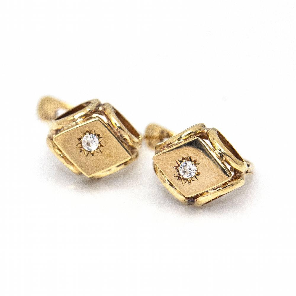 Antique Cushion Cut Original VINTAGE Earrings in Yellow Gold For Sale
