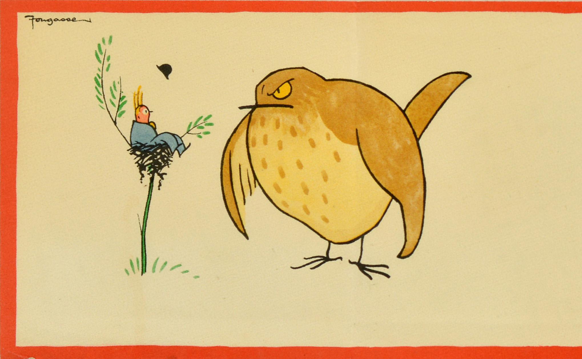 British Original Vintage Educational Poster Animal Welfare Bird Nest Fougasse Cartoon For Sale
