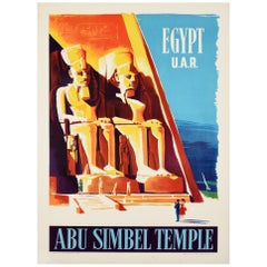 Original Vintage Egypt Travel Poster Abu Simbel Temple Aswan Pharaoh Ramesses II