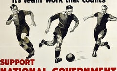 Original Vintage Election Poster Support National Government Team Work Football