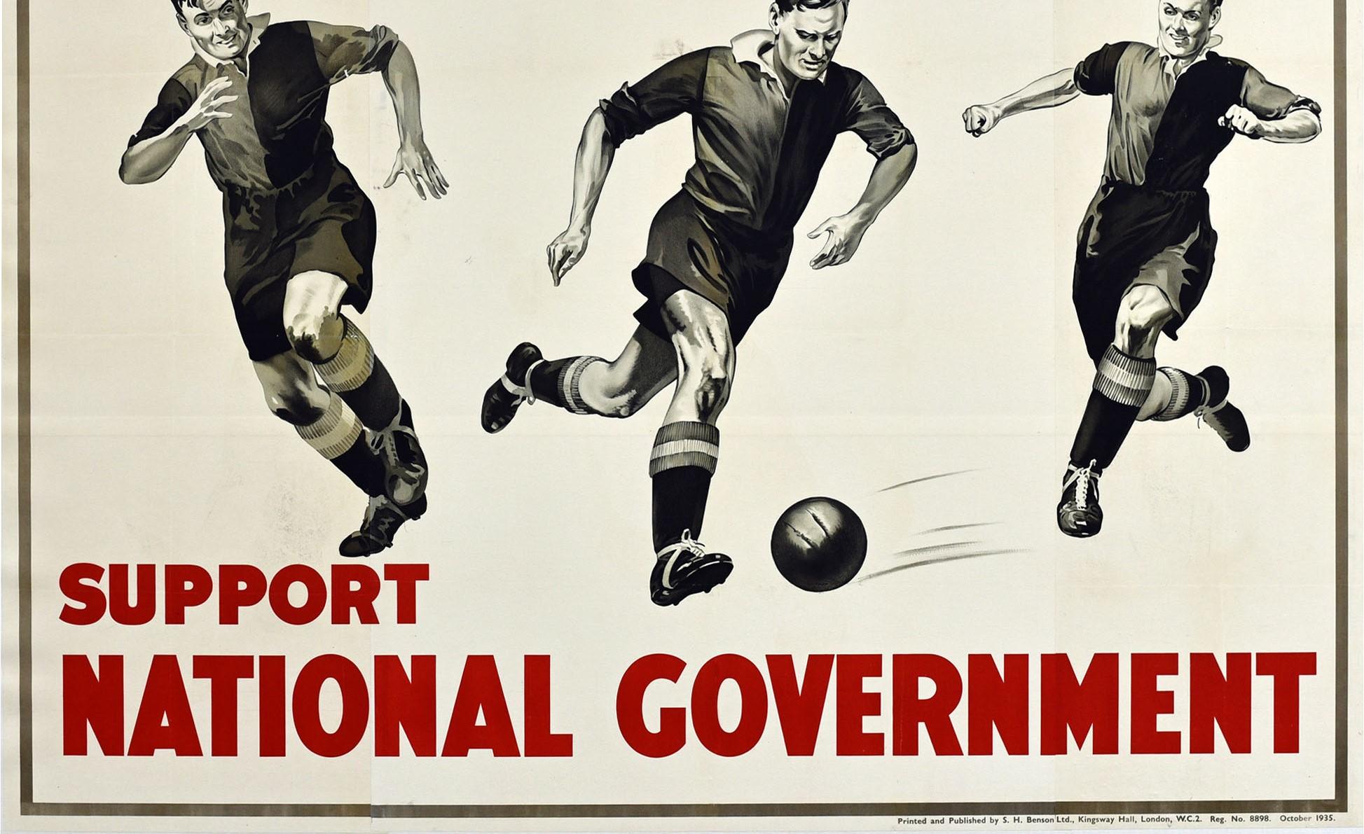 British Original Vintage Election Poster Support National Government Team Work Football For Sale