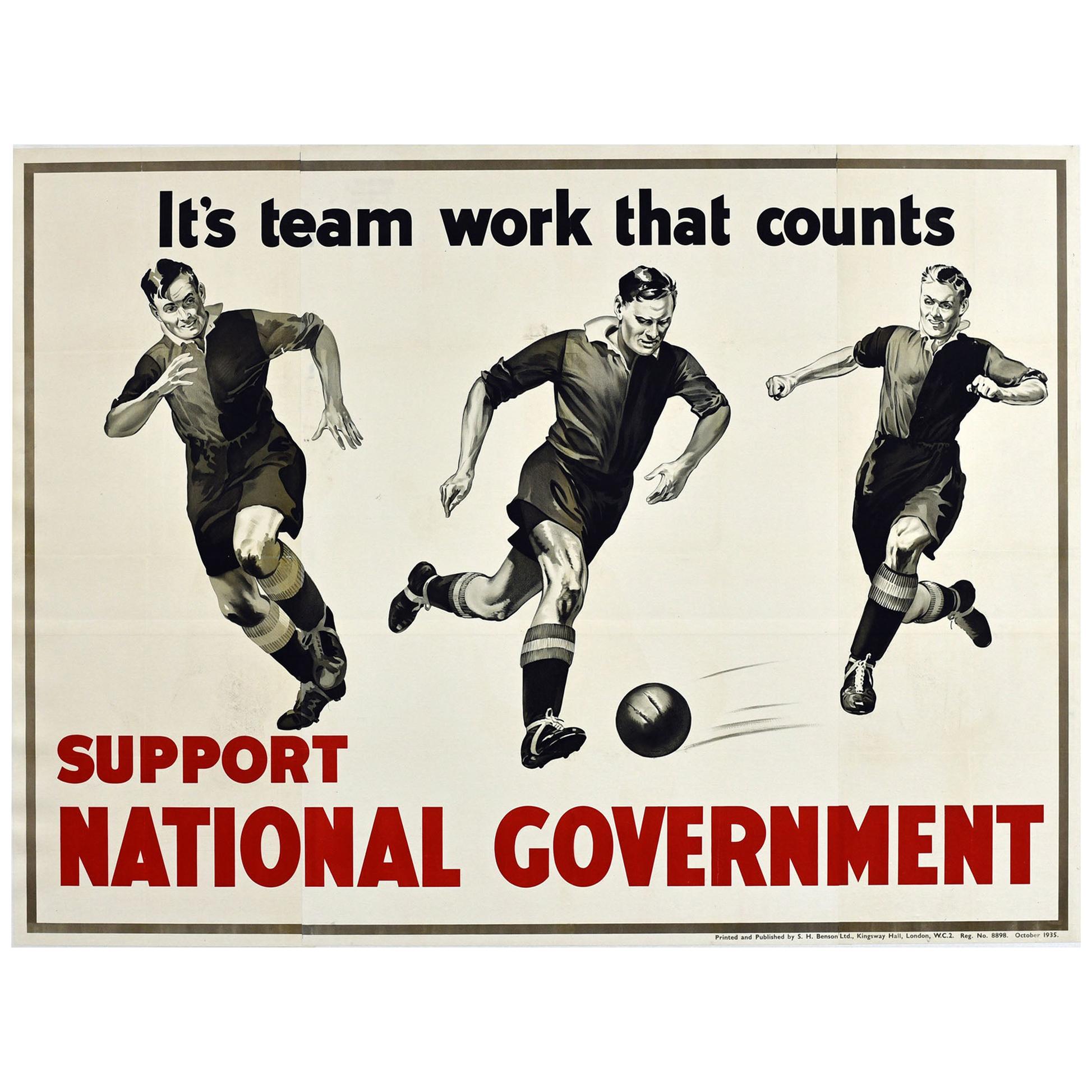 Original Vintage Election Poster Support National Government Team Work Football