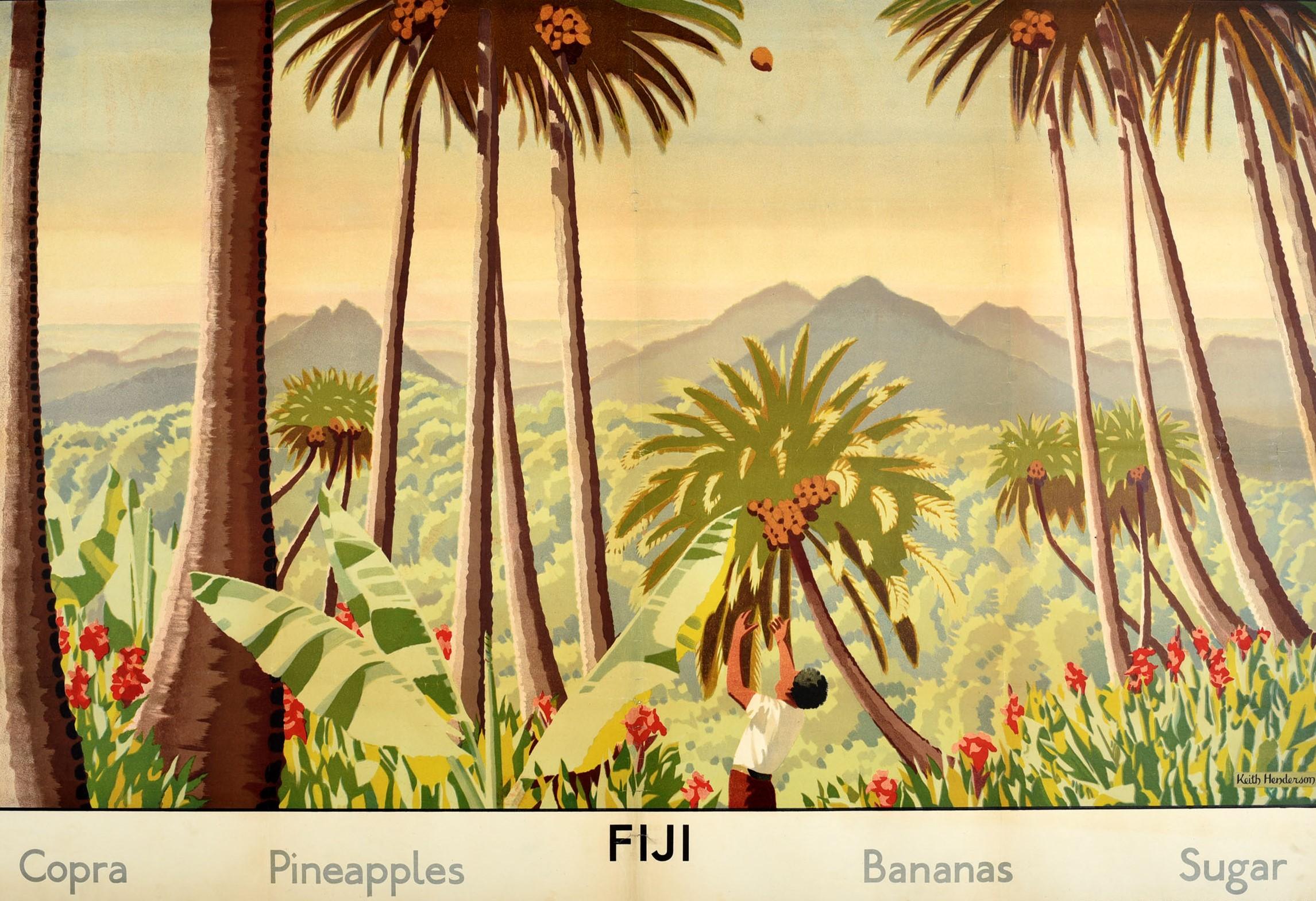British Original Vintage Empire Marketing Board Poster Fiji Copra Pineapple Banana Sugar